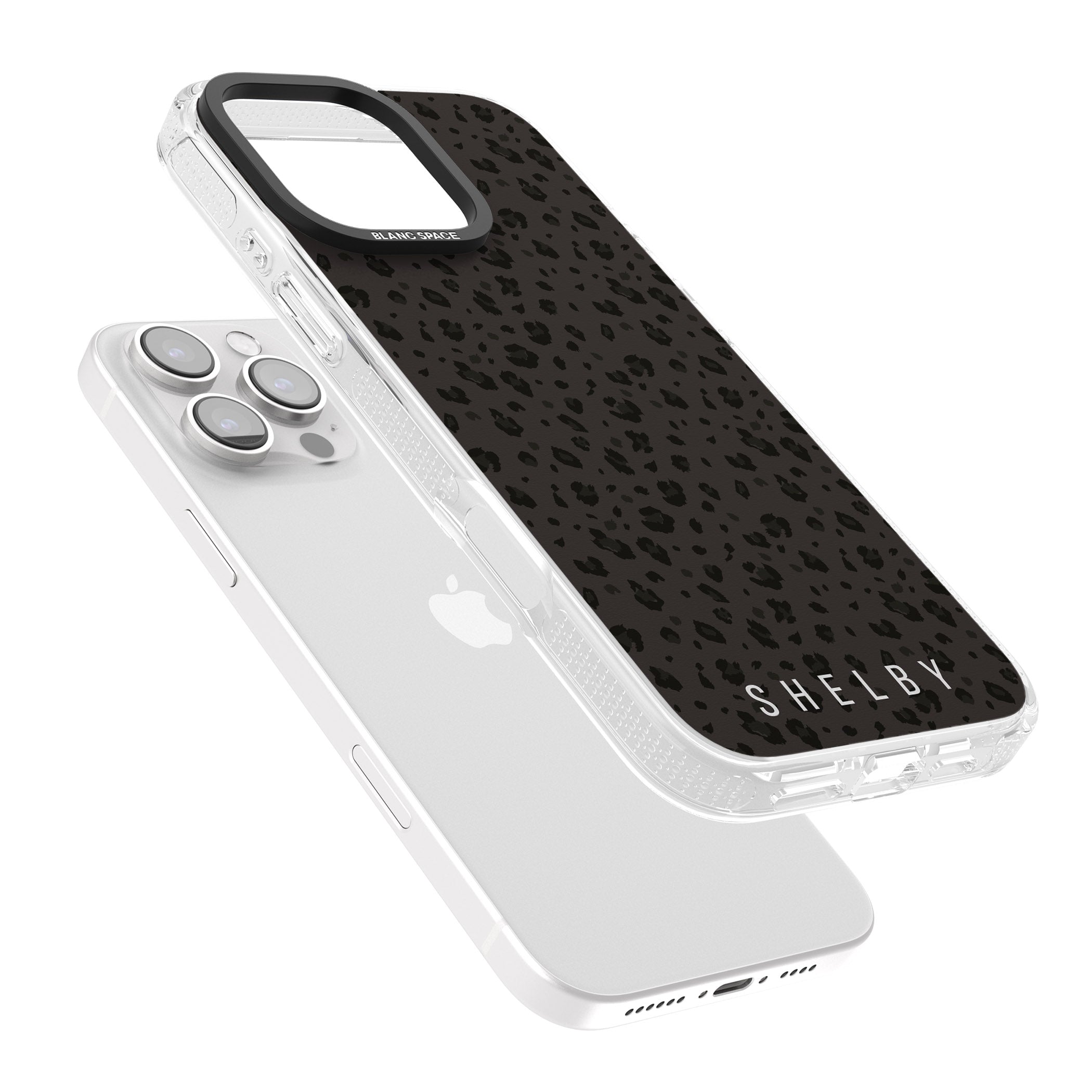 Personalised Minimal Lettering Dark Leopard iPhone 16 Pro Max / 16 Pro Clear Case Impact Air - Blanc Space