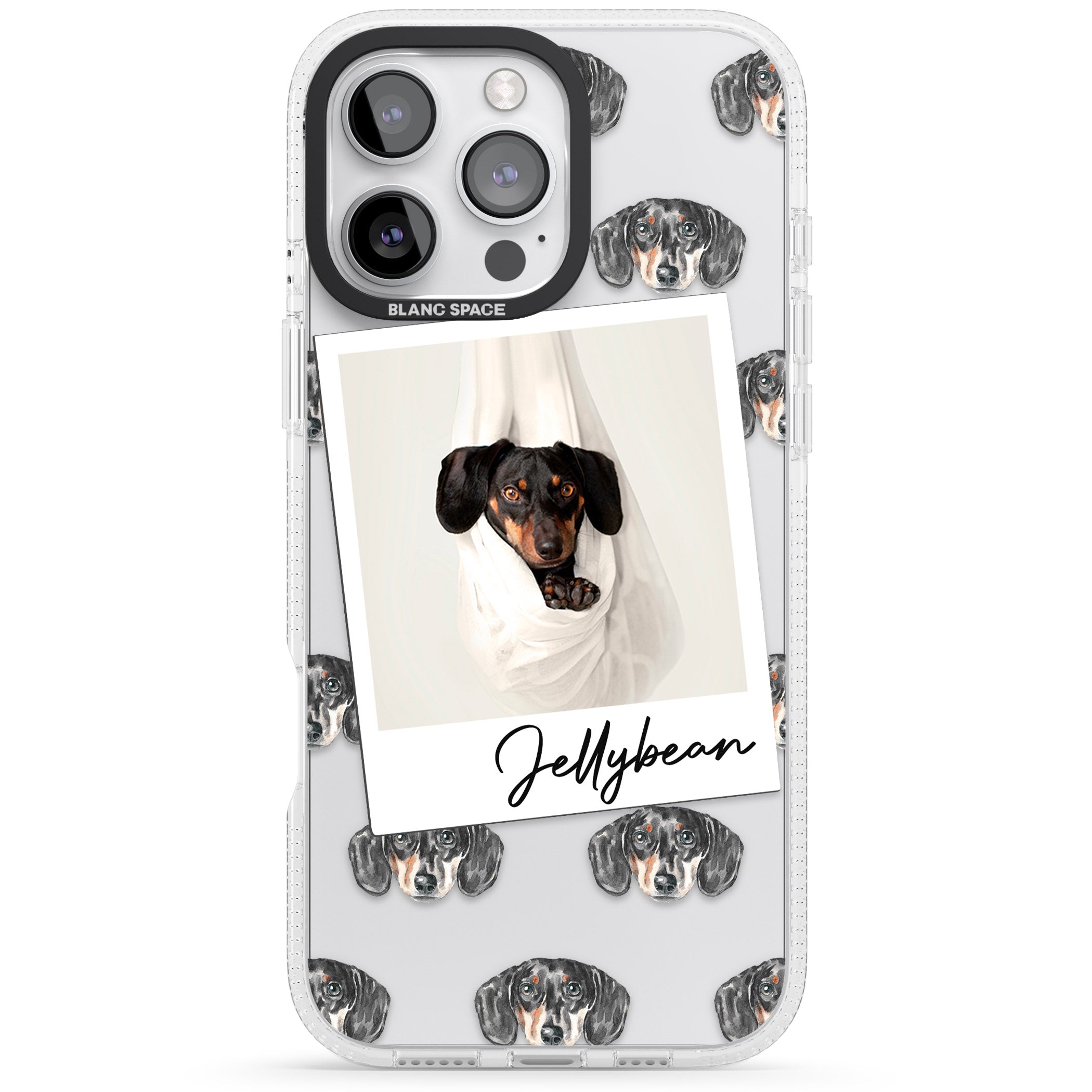 Personalised Dachshund, Black- Dog Photo iPhone 16 Pro Max / 16 Pro Clear Case Impact Air - Blanc Space
