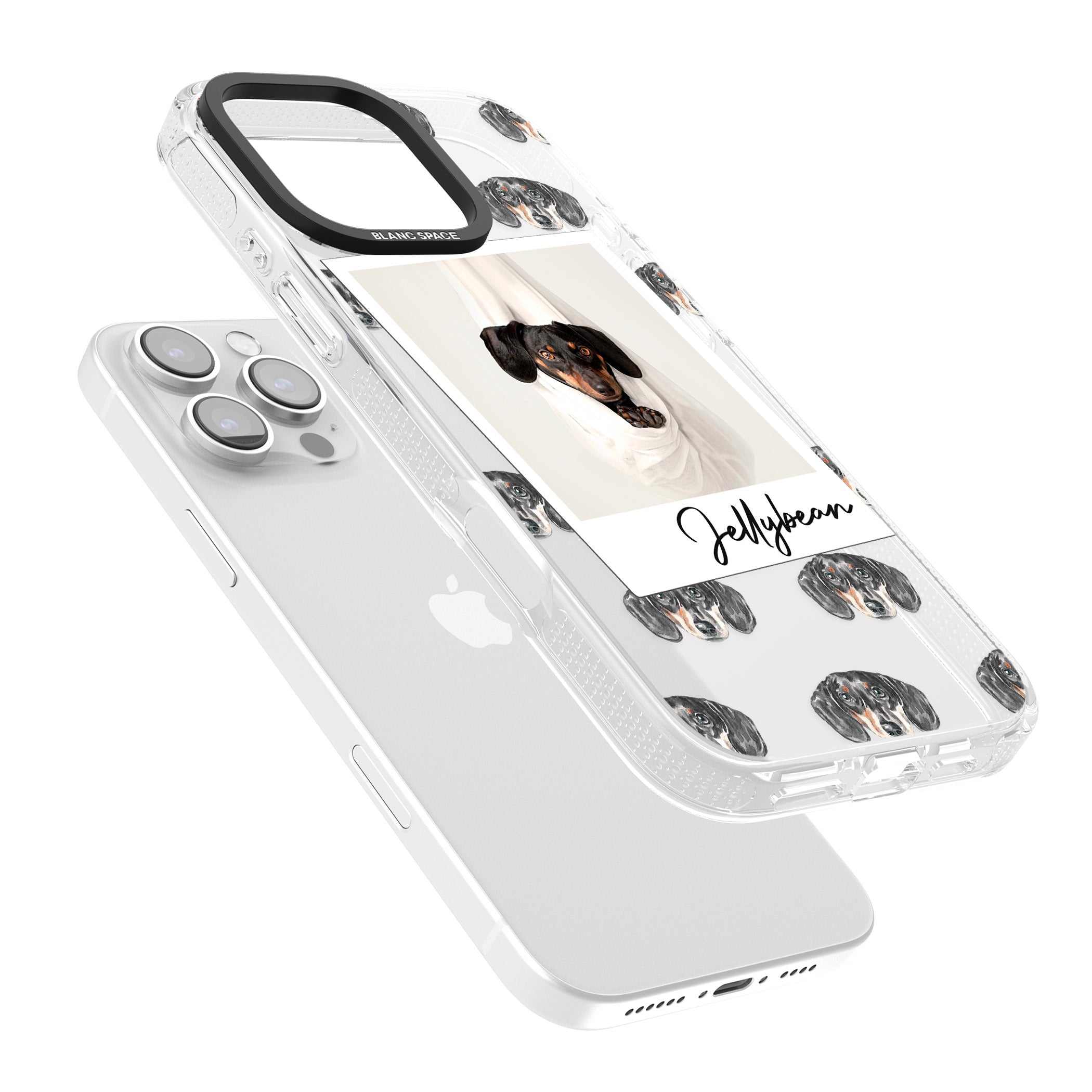 Personalised Dachshund, Black- Dog Photo iPhone 16 Pro Max / 16 Pro Clear Case Impact Air - Blanc Space