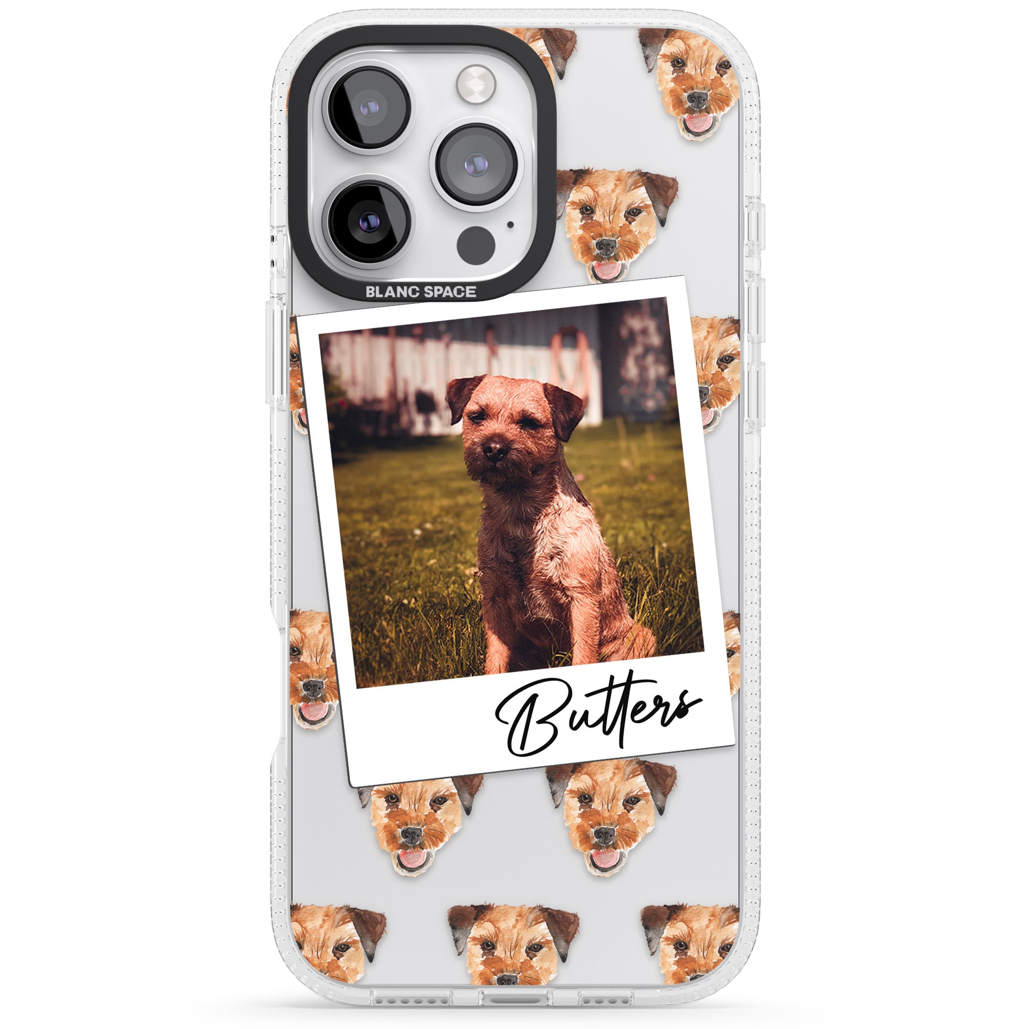 Personalised Border Terrier - Dog Photo iPhone 16 Pro Max / 16 Pro Clear Case Impact Air - Blanc Space
