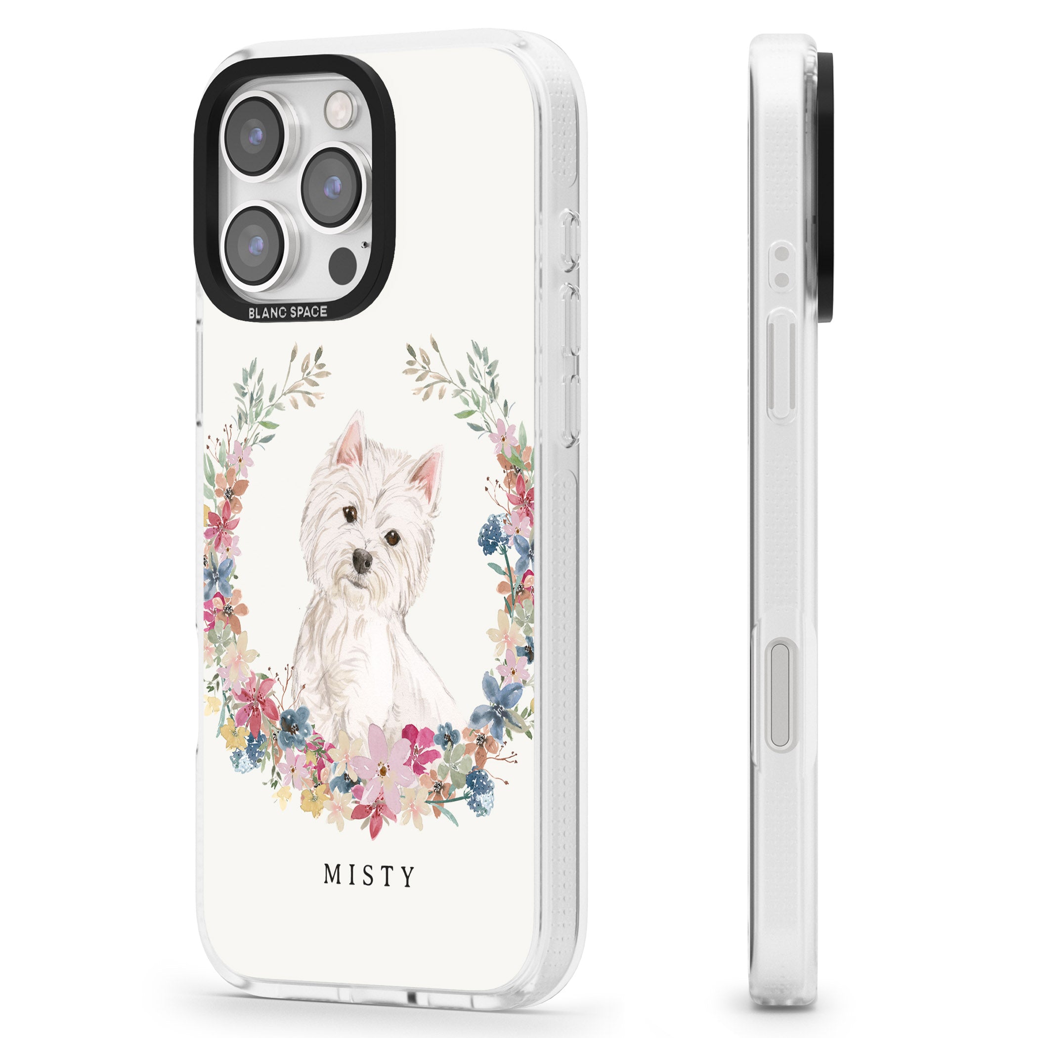 Personalised Westie Watercolour Dog Portrait iPhone 16 Pro Max / 16 Pro Clear Case Impact Air - Blanc Space