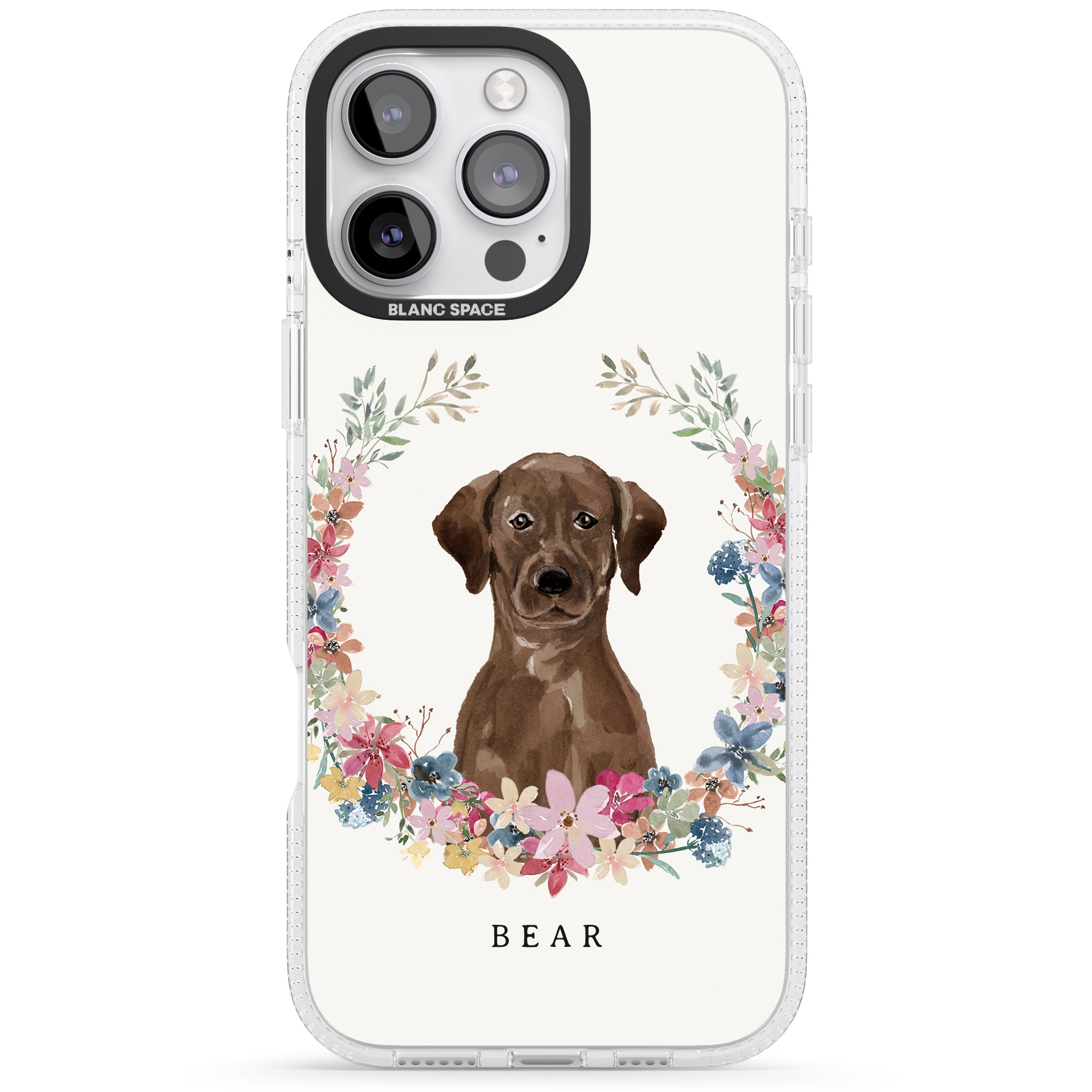 Personalised Chocolate Lab - Watercolour Dog Portrait iPhone 16 Pro Max / 16 Pro Clear Case Impact Air - Blanc Space