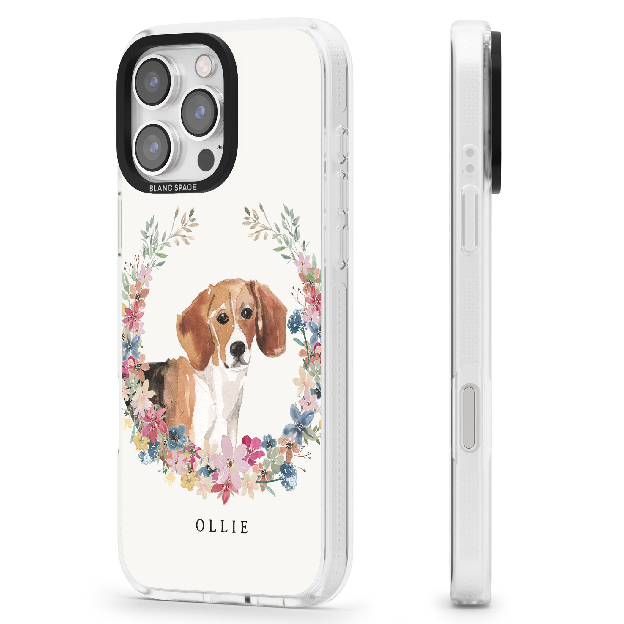 Personalised Beagle - Watercolour Dog Portrait iPhone 16 Pro Max / 16 Pro Clear Case Impact Air - Blanc Space