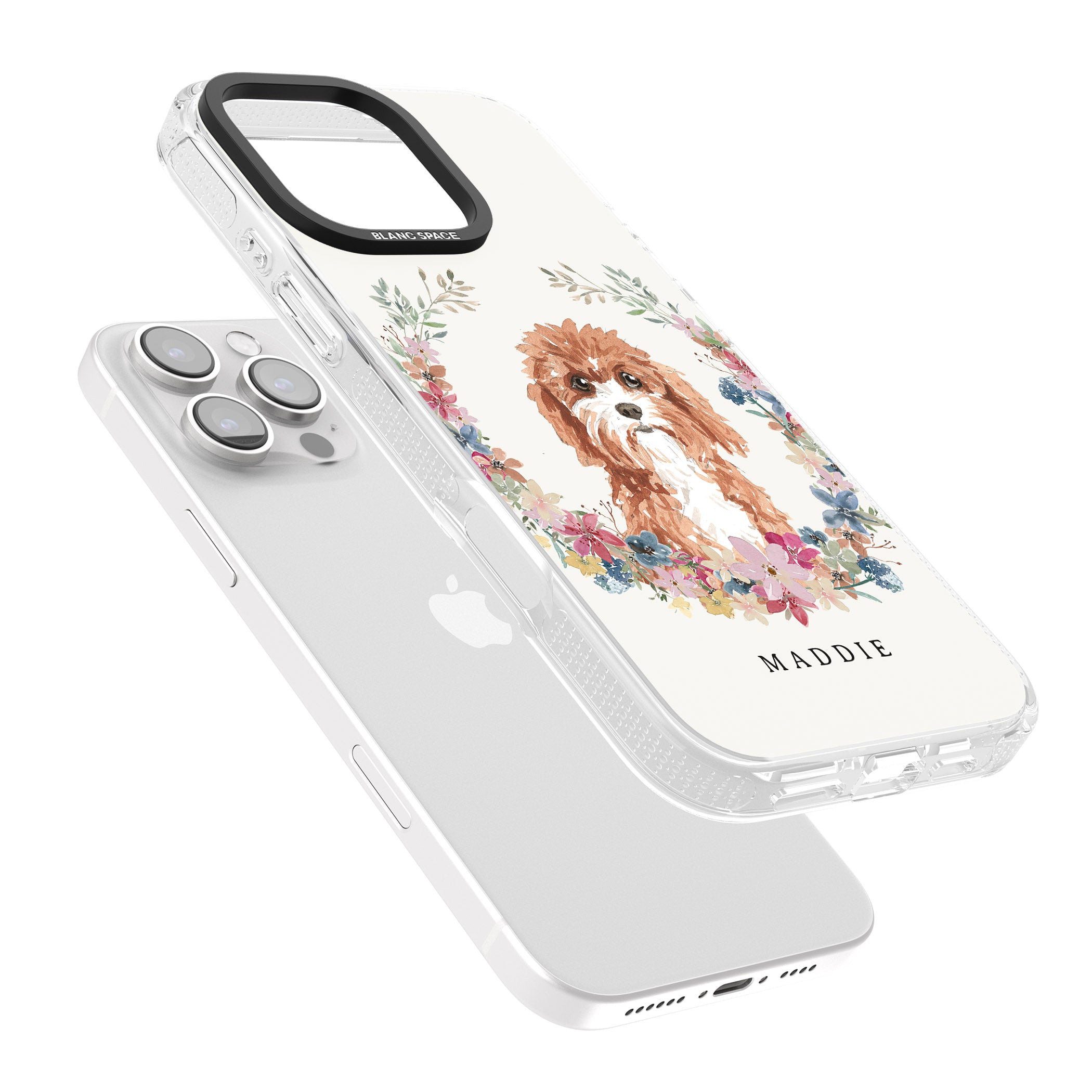 Personalised Cavapoo - Watercolour Dog Portrait iPhone 16 Pro Max / 16 Pro Clear Case Impact Air - Blanc Space