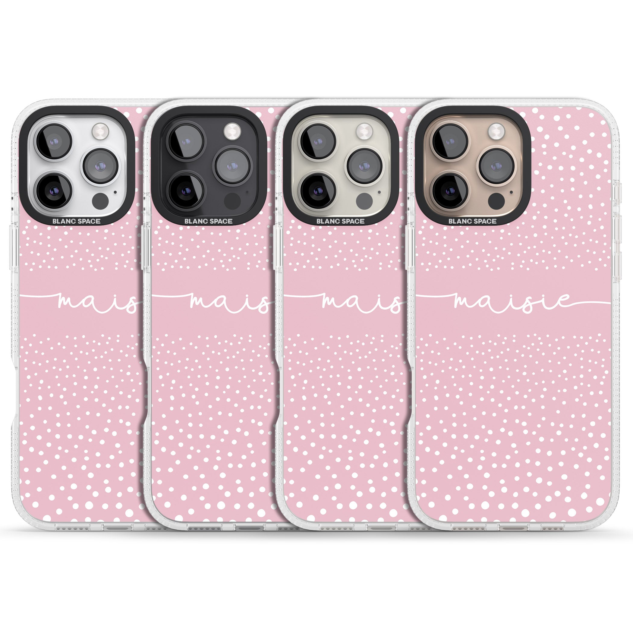 Personalised Pink Dots iPhone 16 Pro Max / 16 Pro Clear Case Impact Air - Blanc Space