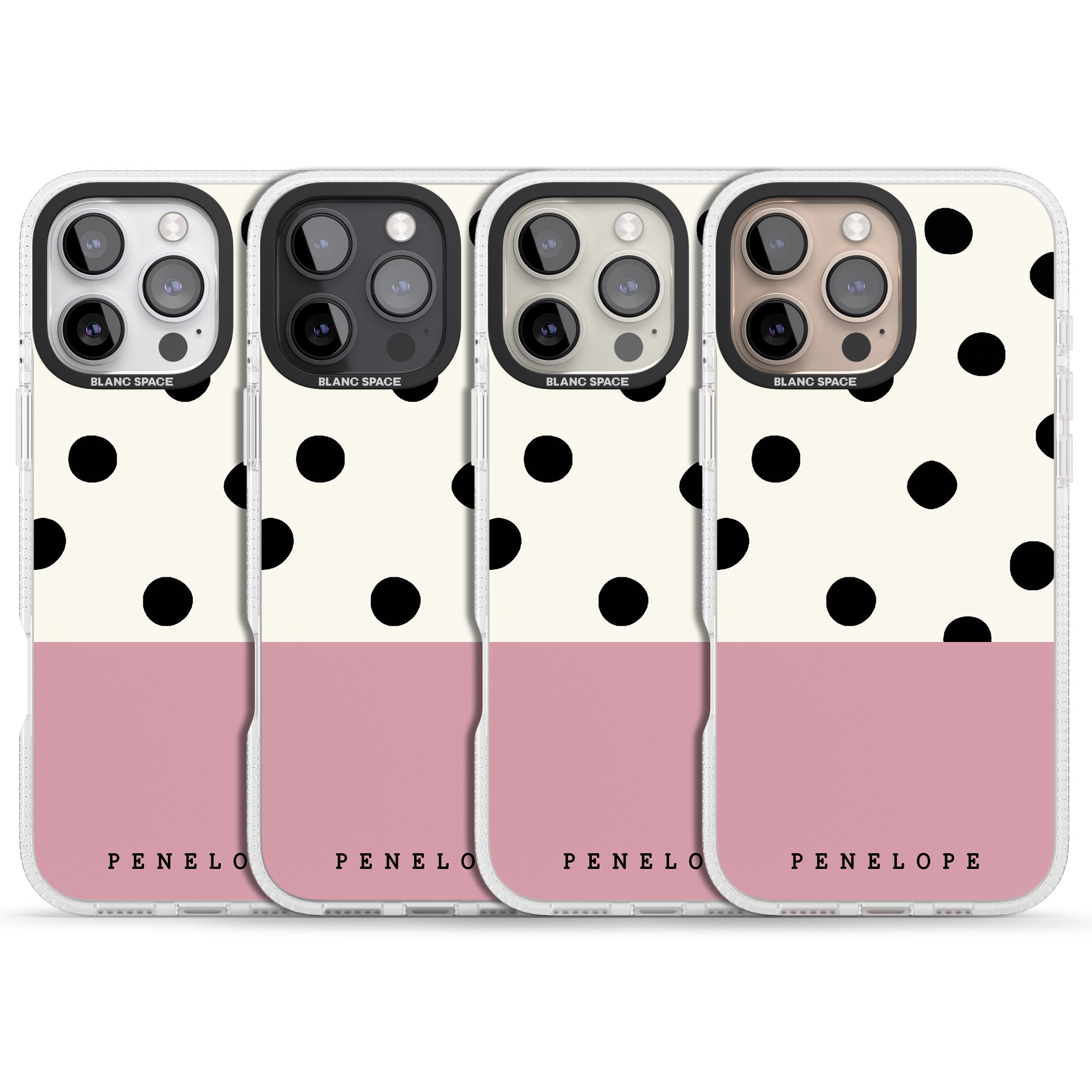 Personalised Pink Border Polka Dot iPhone 16 Pro Max / 16 Pro Clear Case Impact Air - Blanc Space