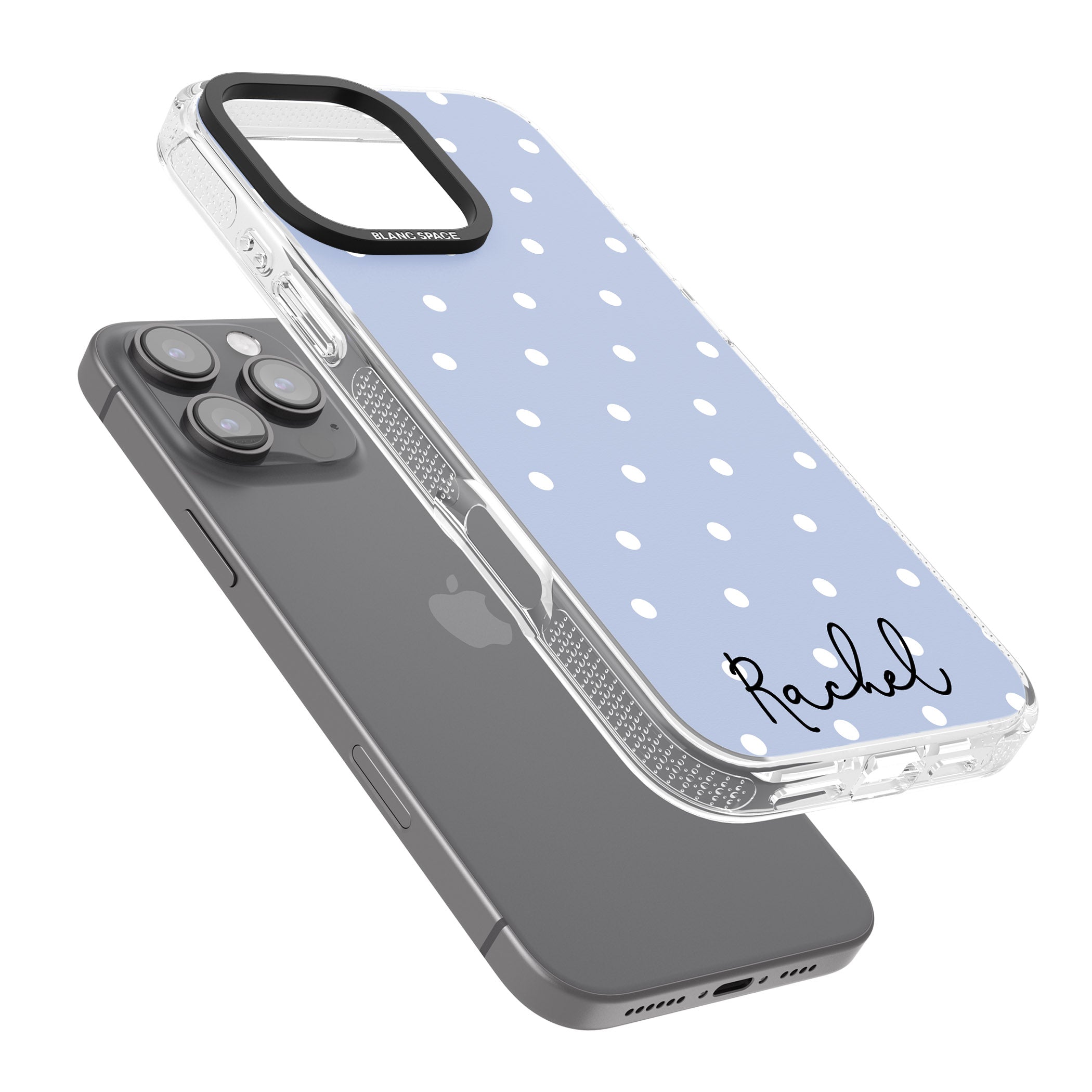 Personalised Simple Light Blue Dots iPhone 16 Pro Max / 16 Pro Clear Case Impact Air - Blanc Space