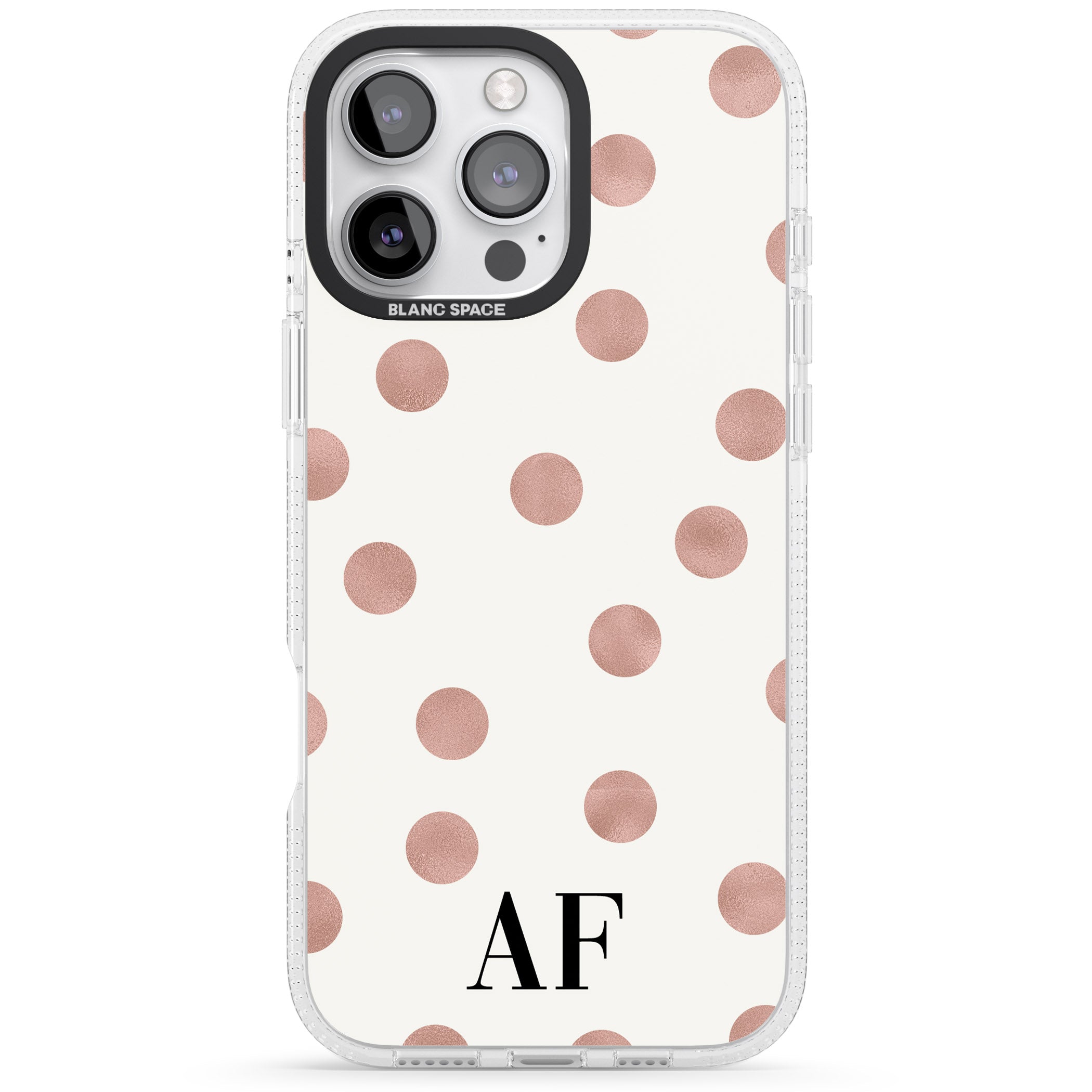 Personalised Initials & Dots iPhone 16 Pro Max / 16 Pro Clear Case Impact Air - Blanc Space
