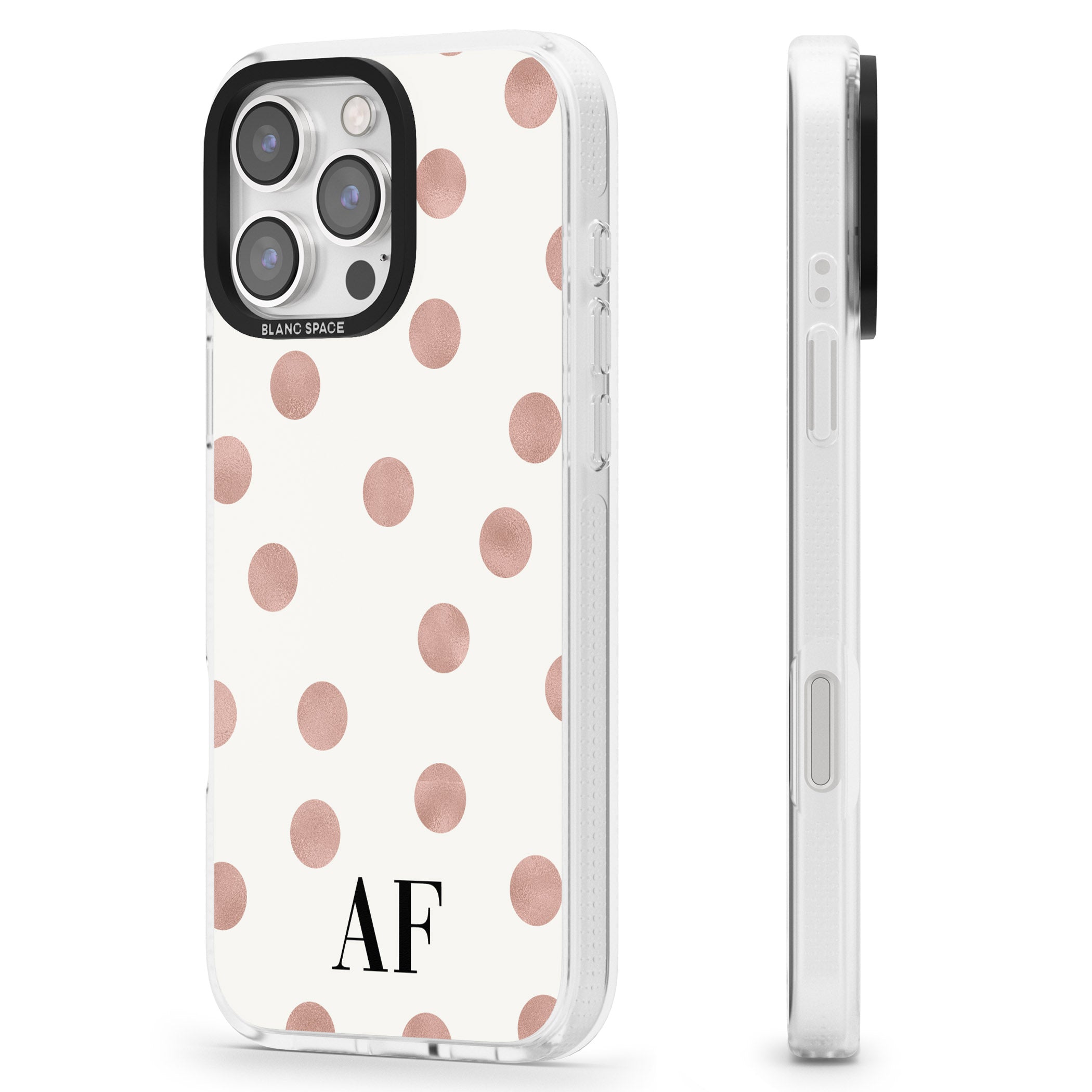 Personalised Initials & Dots iPhone 16 Pro Max / 16 Pro Clear Case Impact Air - Blanc Space