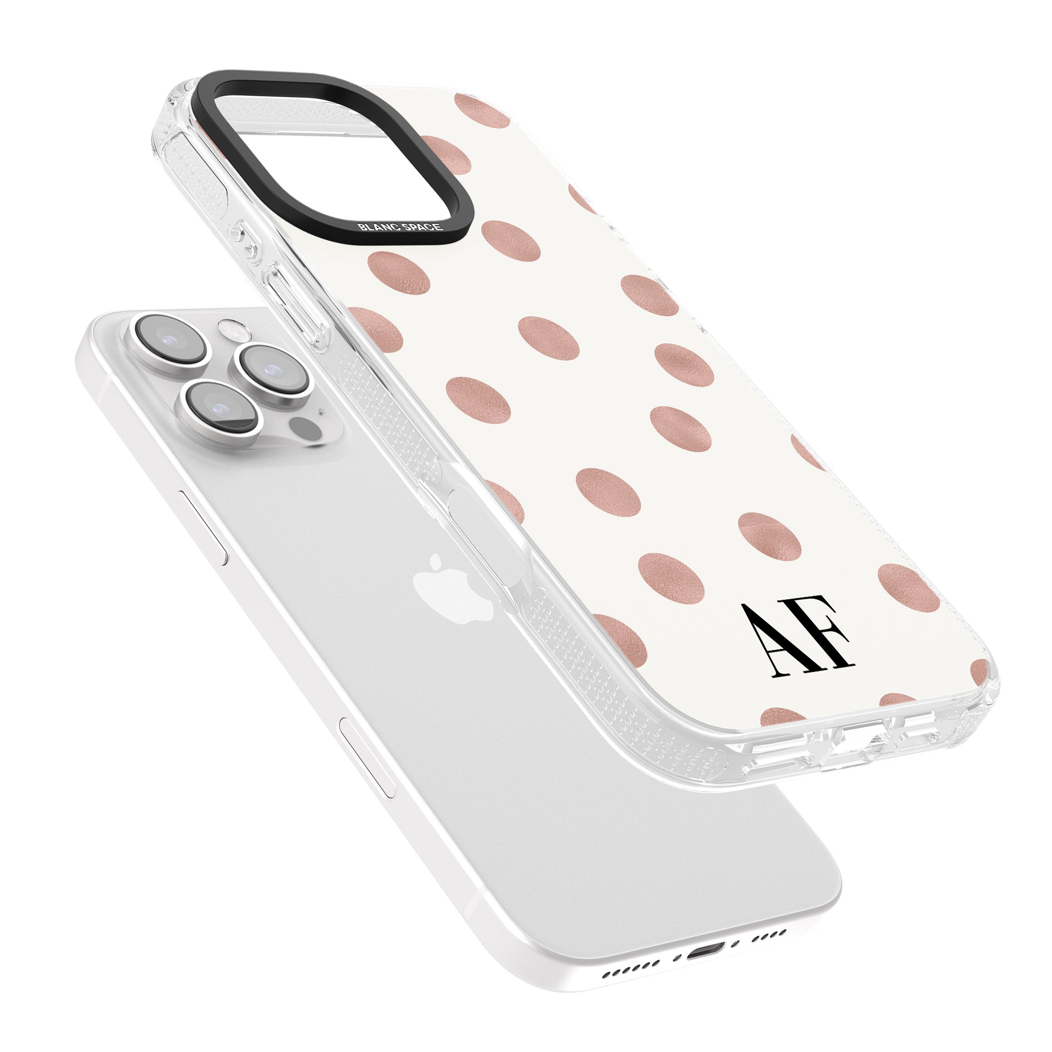 Personalised Initials & Dots iPhone 16 Pro Max / 16 Pro Clear Case Impact Air - Blanc Space