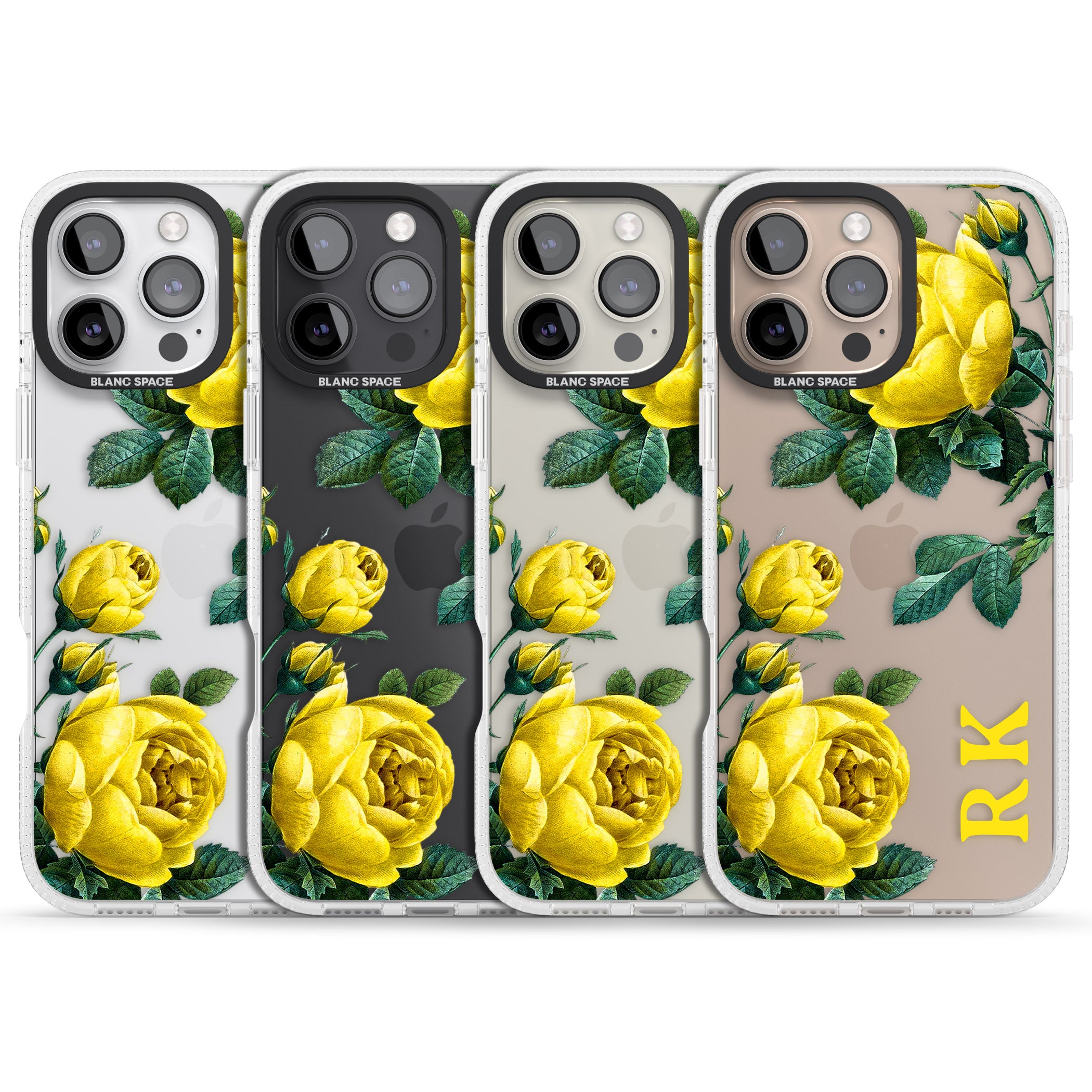 Personalised Clear Vintage Floral Yellow Roses iPhone 16 Pro Max / 16 Pro Clear Case Impact Air - Blanc Space