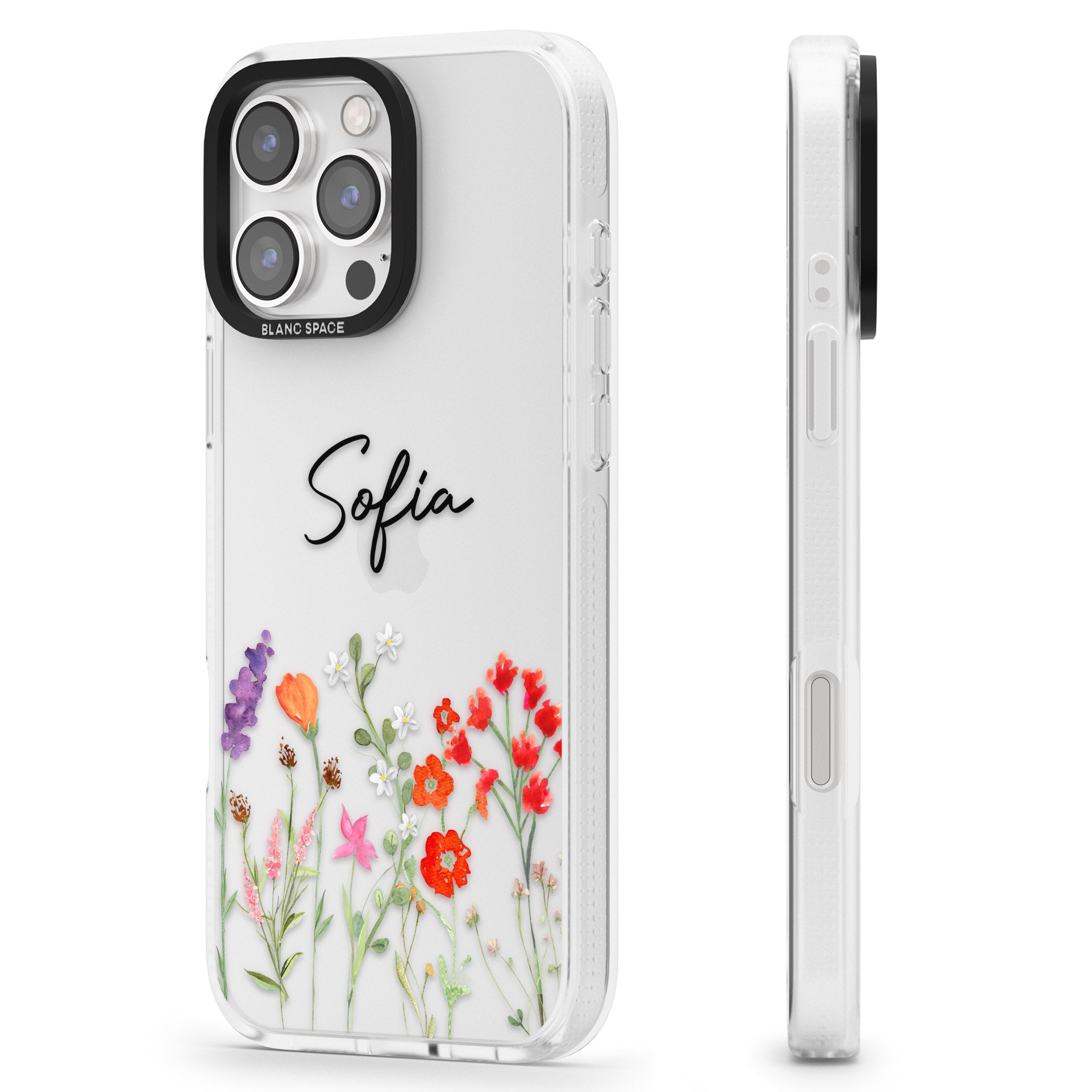 Personalised Spring Wildflowers iPhone 16 Pro Max / 16 Pro Clear Case Impact Air - Blanc Space