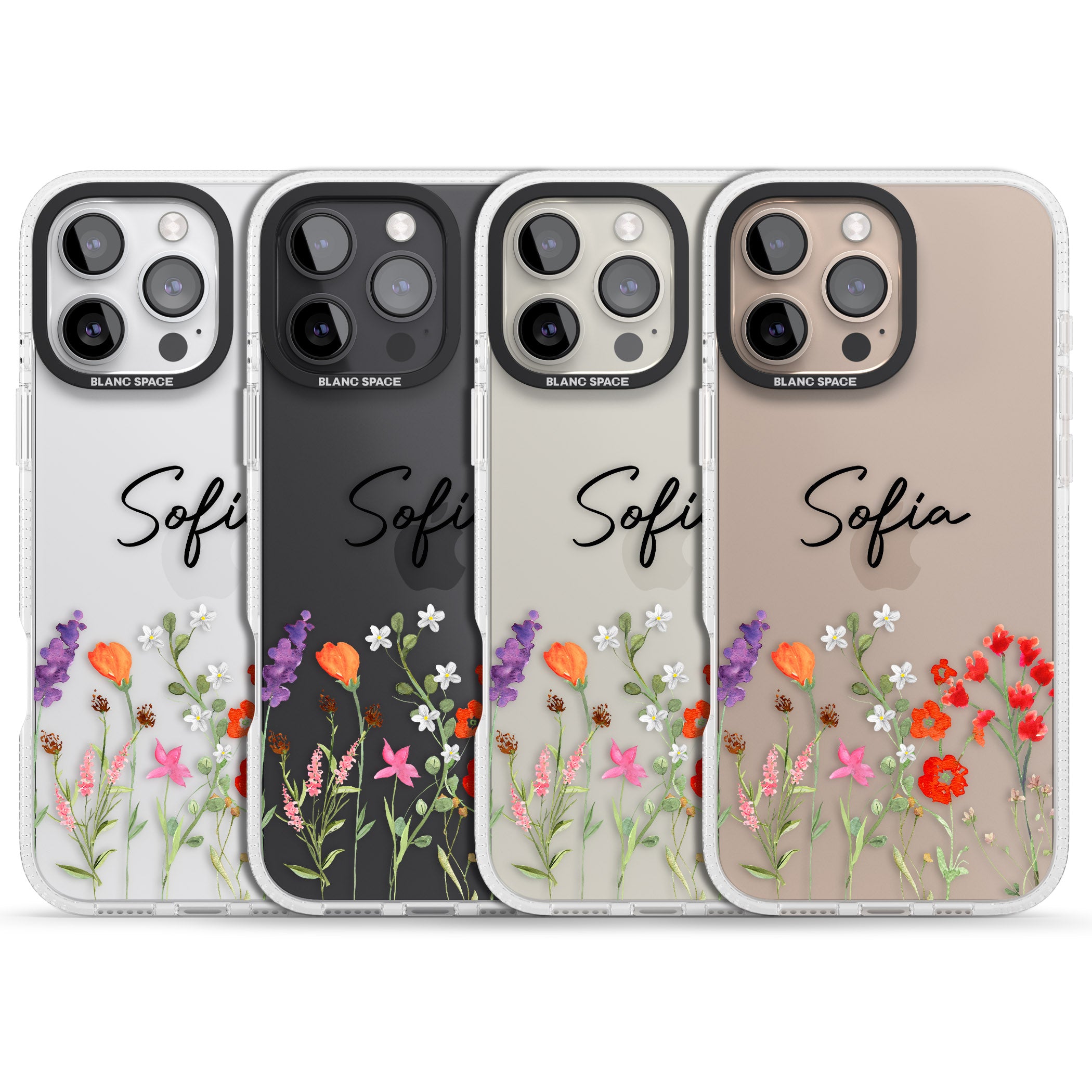 Personalised Spring Wildflowers iPhone 16 Pro Max / 16 Pro Clear Case Impact Air - Blanc Space