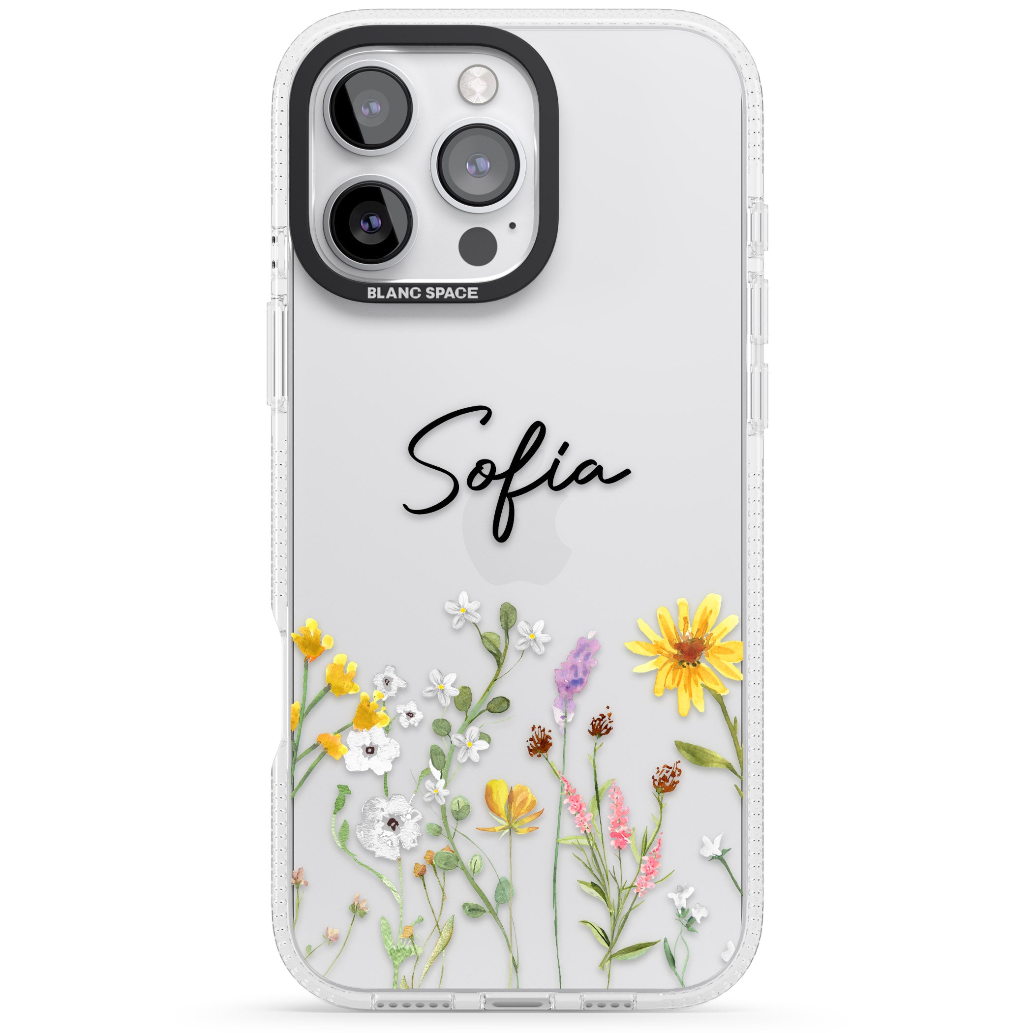 Personalised April Wildfowers iPhone 16 Pro Max / 16 Pro Clear Case Impact Air - Blanc Space