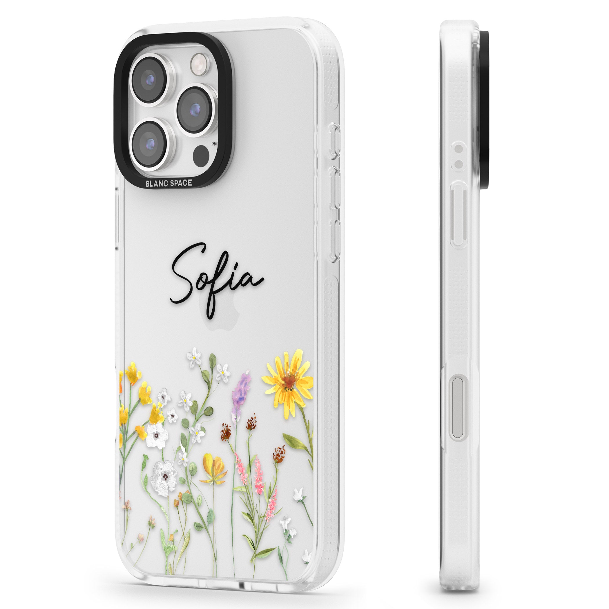 Personalised April Wildfowers iPhone 16 Pro Max / 16 Pro Clear Case Impact Air - Blanc Space