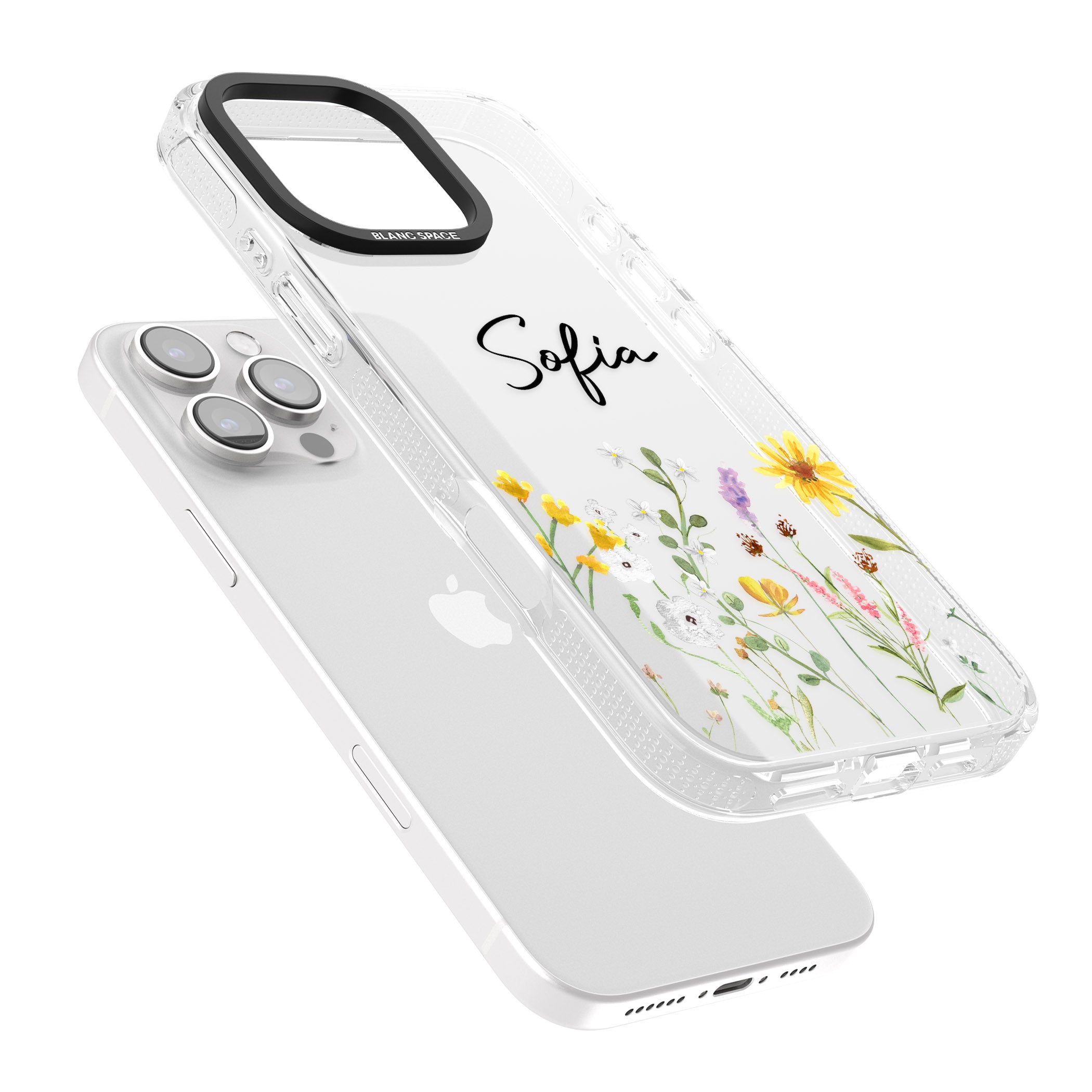 Personalised April Wildfowers iPhone 16 Pro Max / 16 Pro Clear Case Impact Air - Blanc Space
