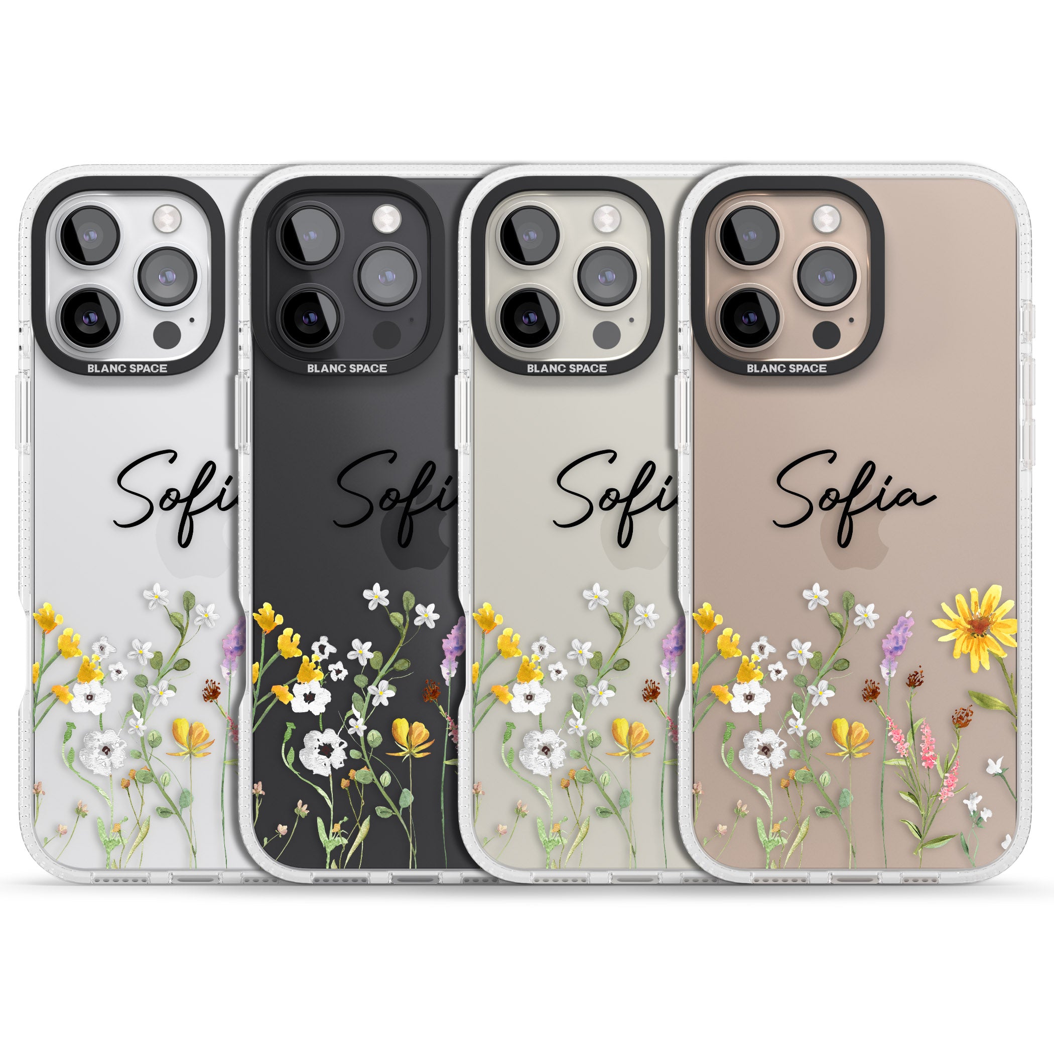 Personalised April Wildfowers iPhone 16 Pro Max / 16 Pro Clear Case Impact Air - Blanc Space