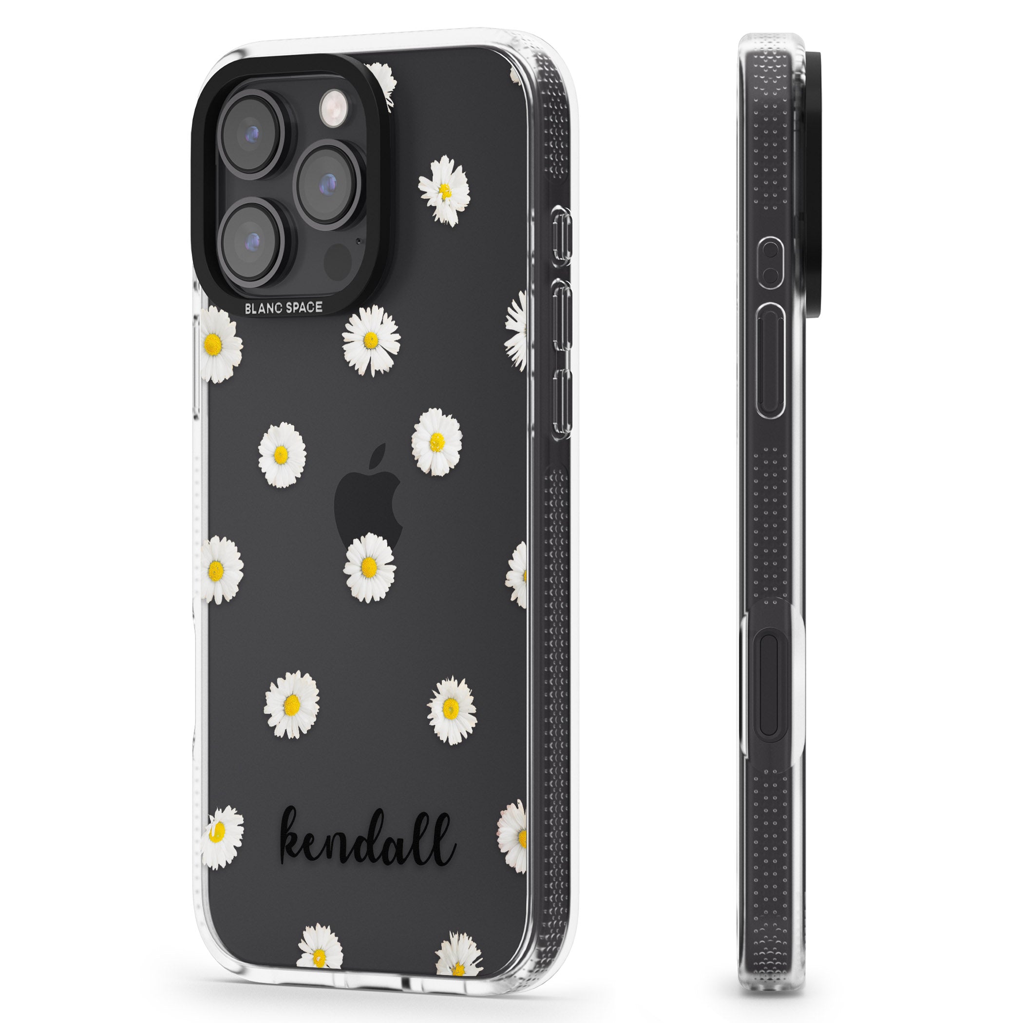 Personalised White Daisies & Cursive iPhone 16 Pro Max / 16 Pro Clear Case Impact Air - Blanc Space