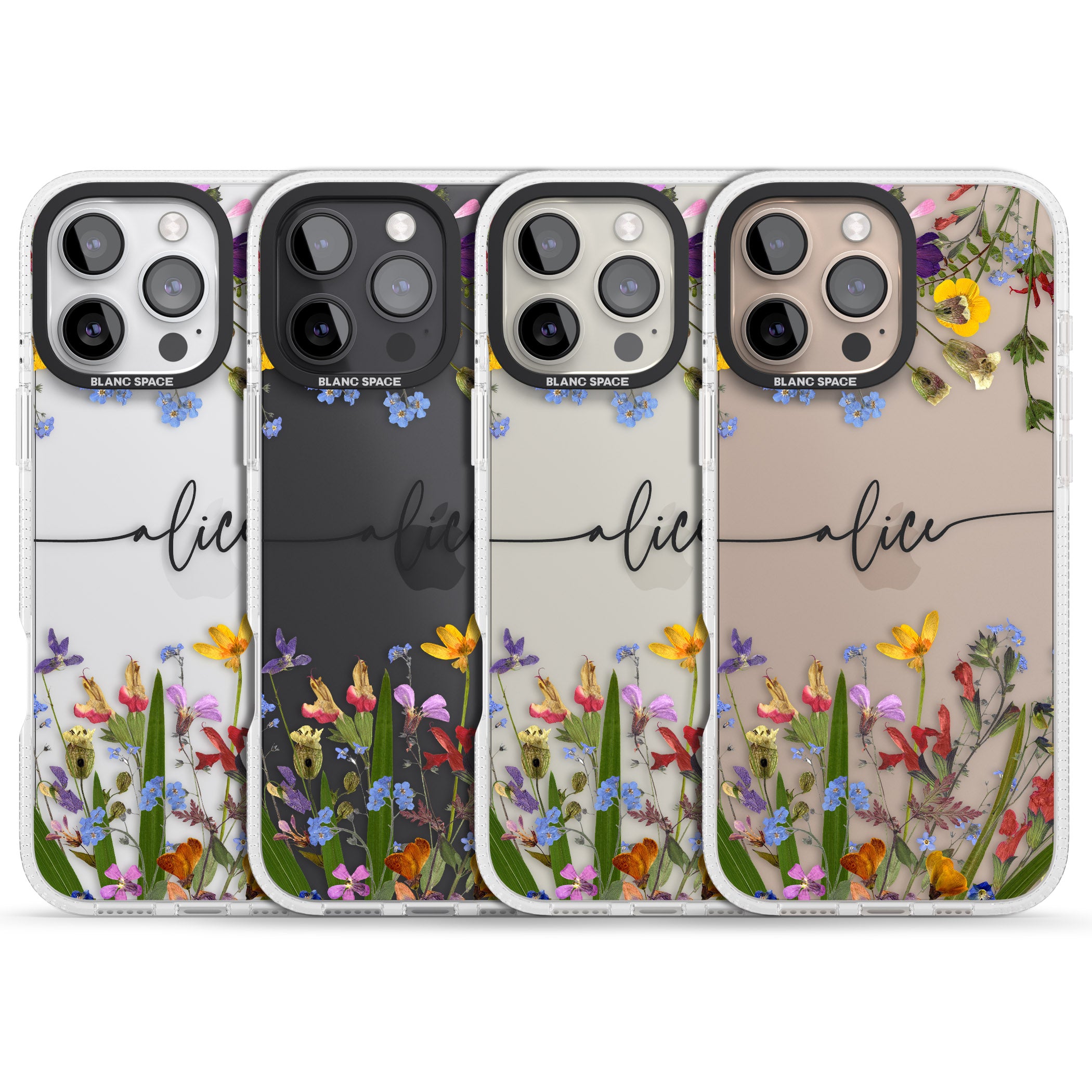 Personalised Wildflower Floral iPhone 16 Pro Max / 16 Pro Clear Case Impact Air - Blanc Space