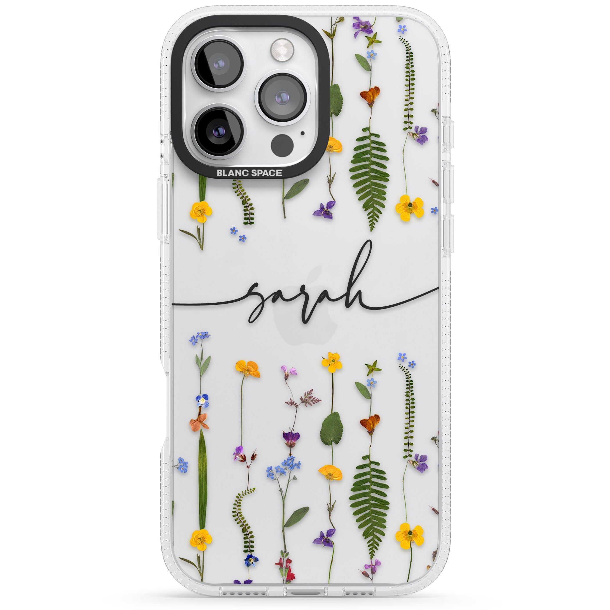 Personalised Wildflower Floral iPhone 16 Pro Max / 16 Pro Clear Case Impact Air - Blanc Space