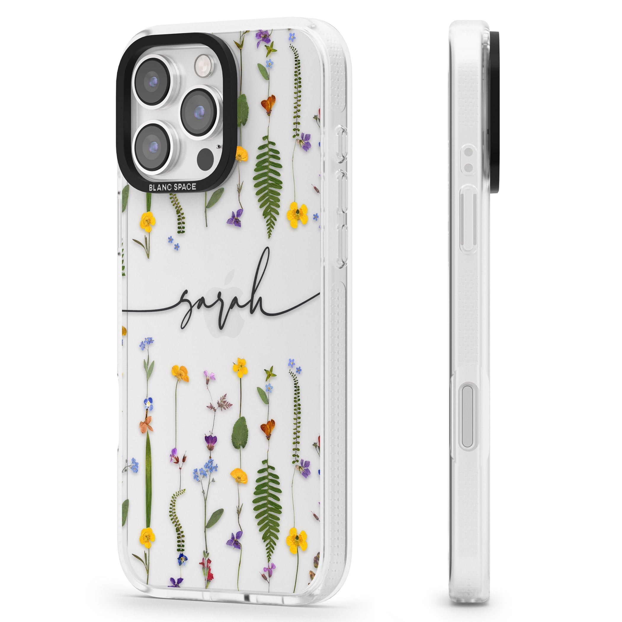 Personalised Wildflower Floral iPhone 16 Pro Max / 16 Pro Clear Case Impact Air - Blanc Space
