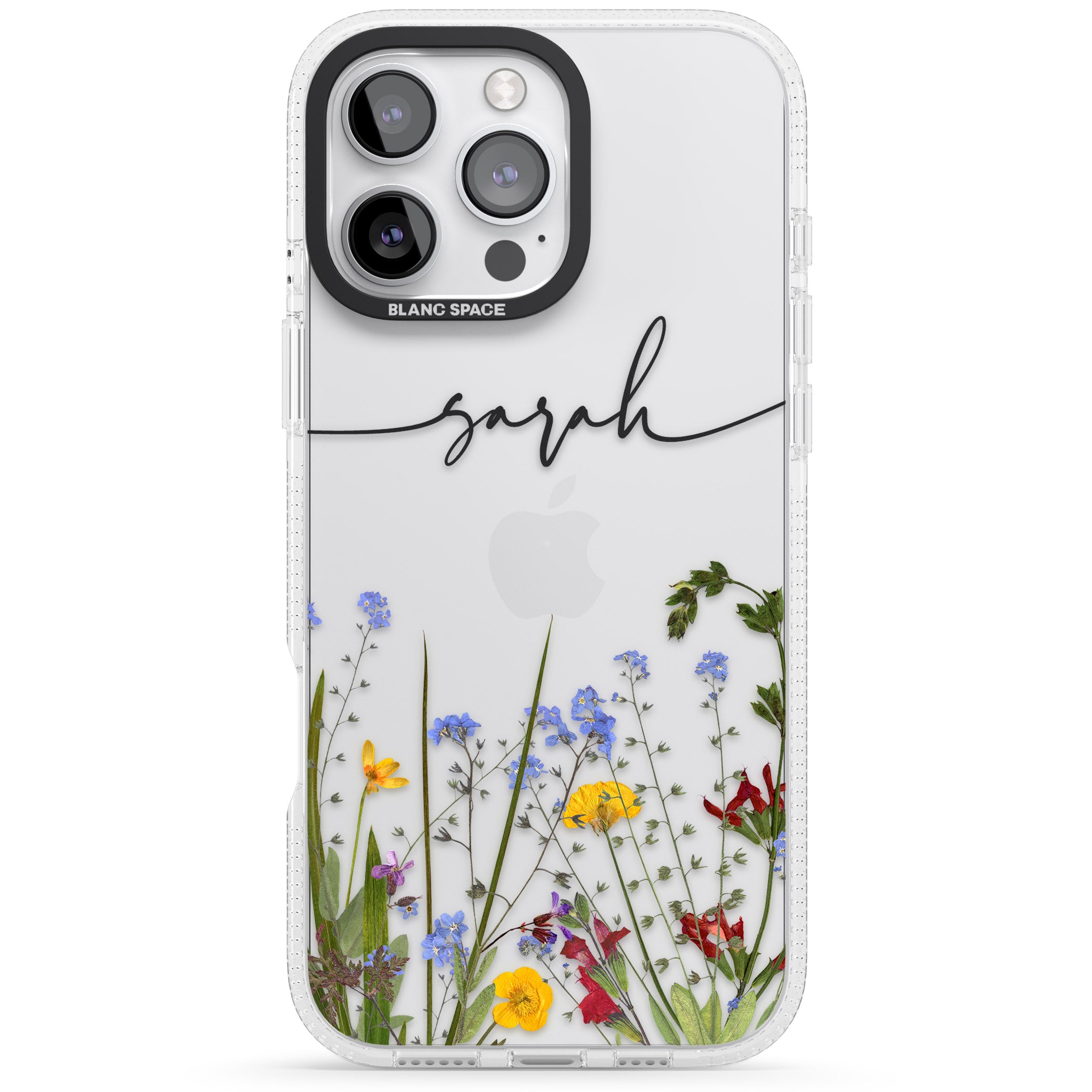 Personalised Wildflower Floral iPhone 16 Pro Max / 16 Pro Clear Case Impact Air - Blanc Space