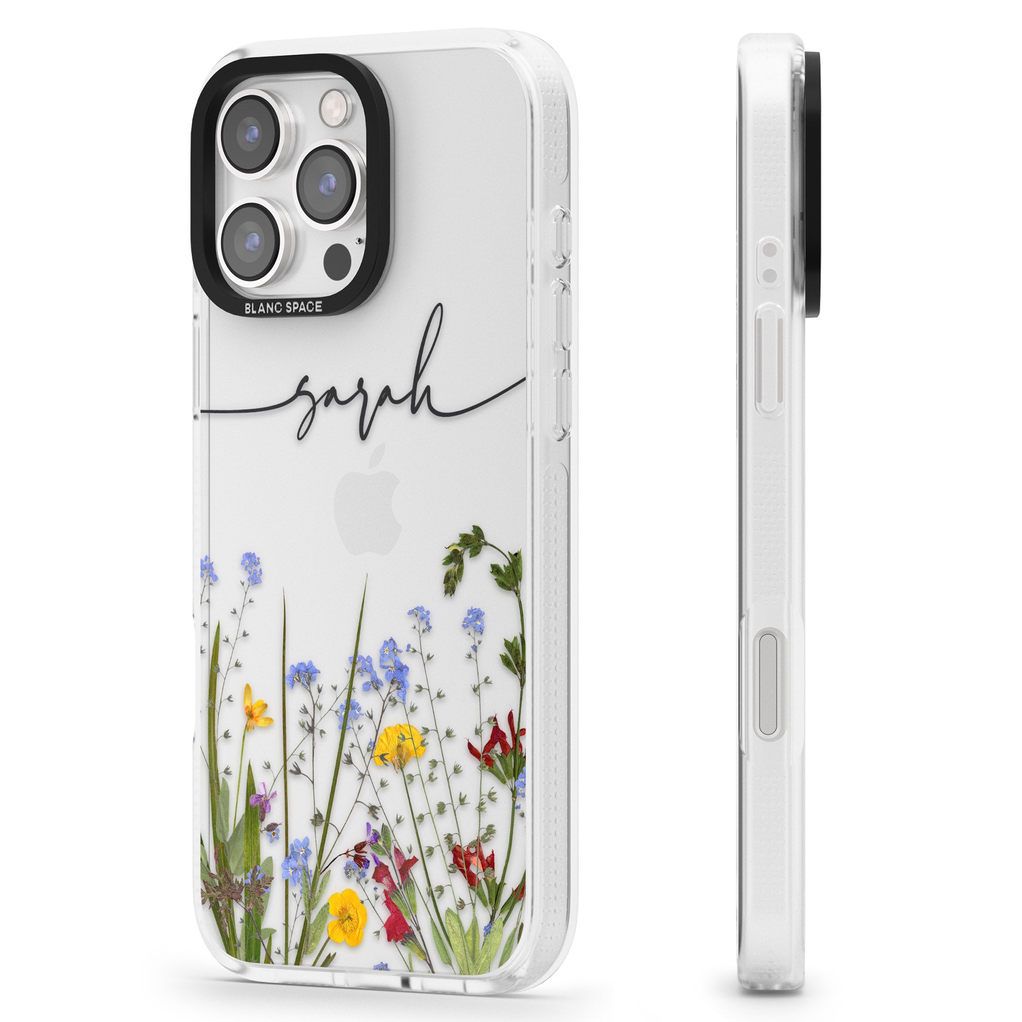 Personalised Wildflower Floral iPhone 16 Pro Max / 16 Pro Clear Case Impact Air - Blanc Space