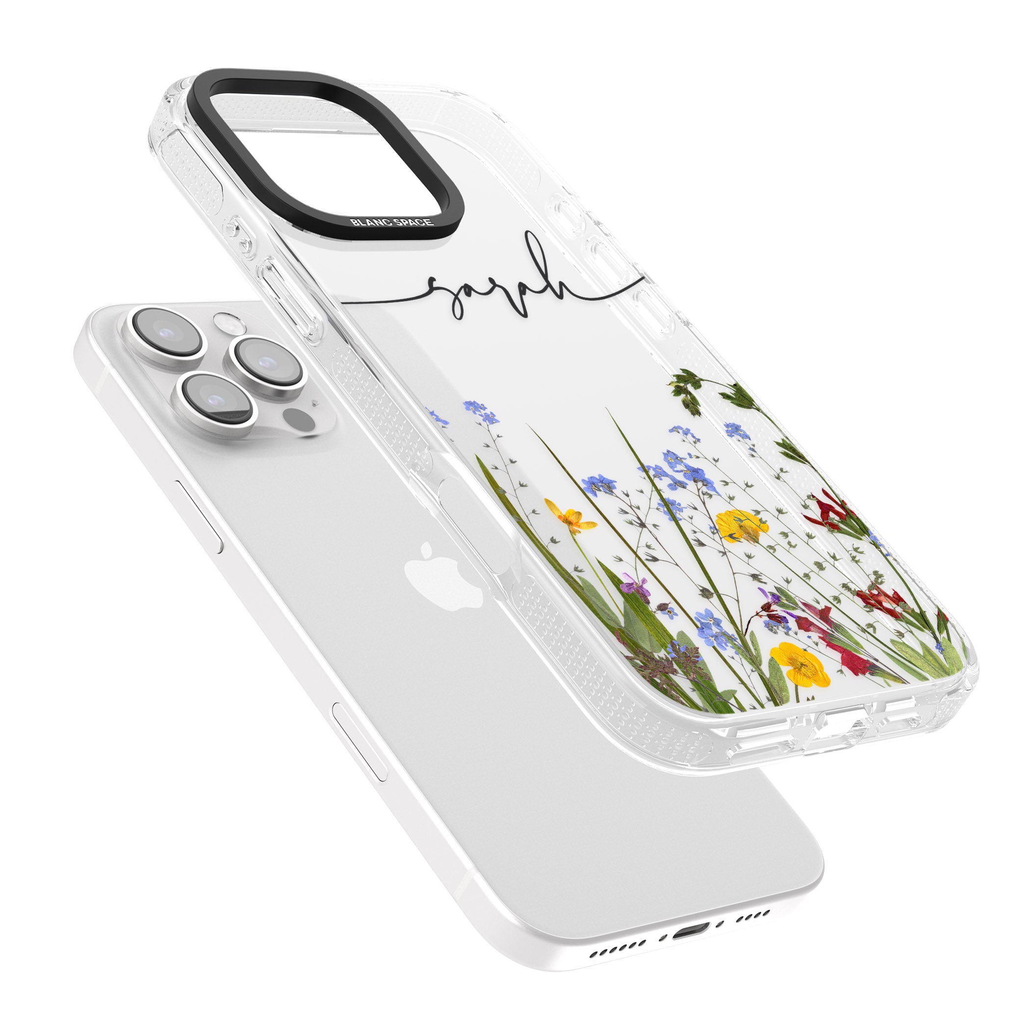Personalised Wildflower Floral iPhone 16 Pro Max / 16 Pro Clear Case Impact Air - Blanc Space