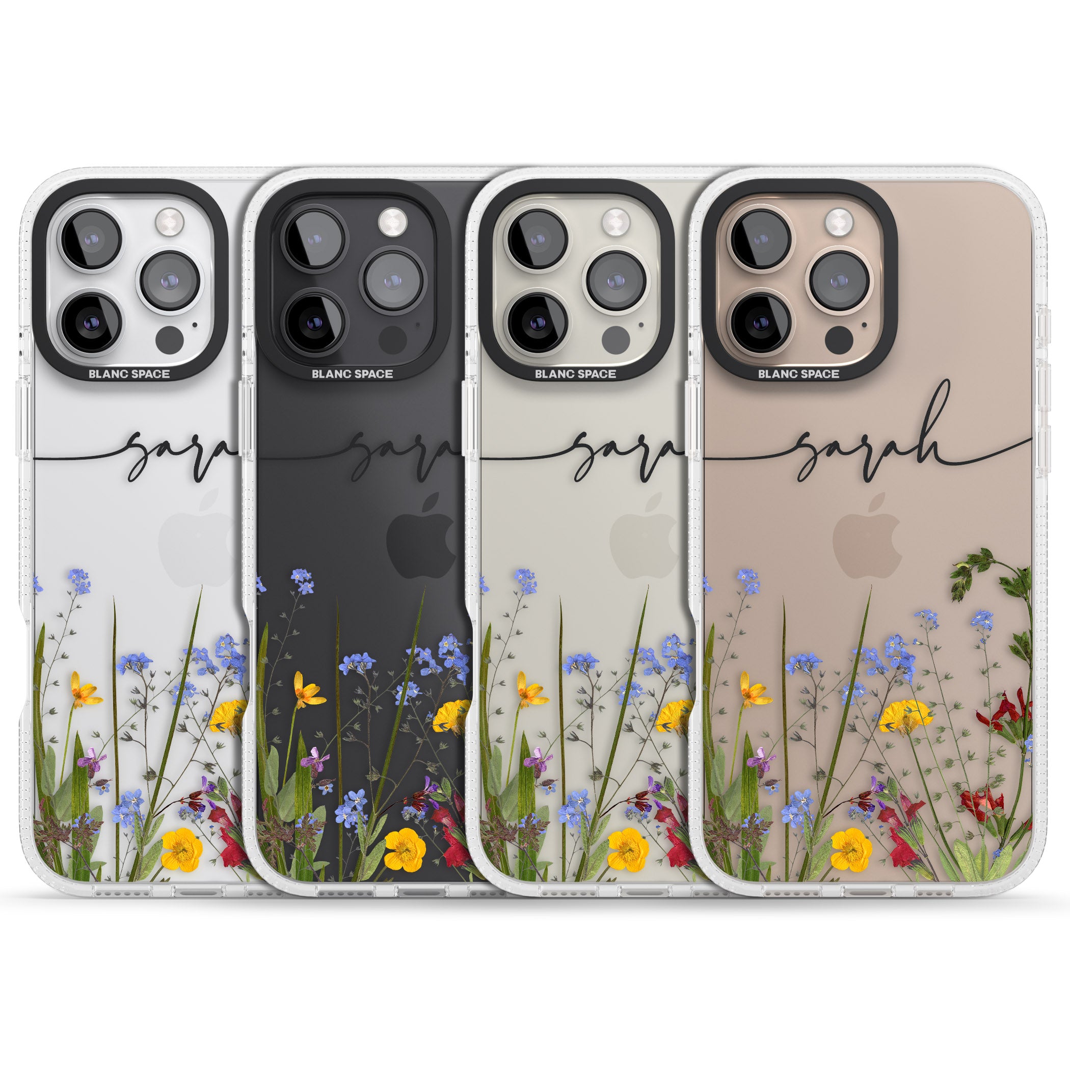 Personalised Wildflower Floral iPhone 16 Pro Max / 16 Pro Clear Case Impact Air - Blanc Space