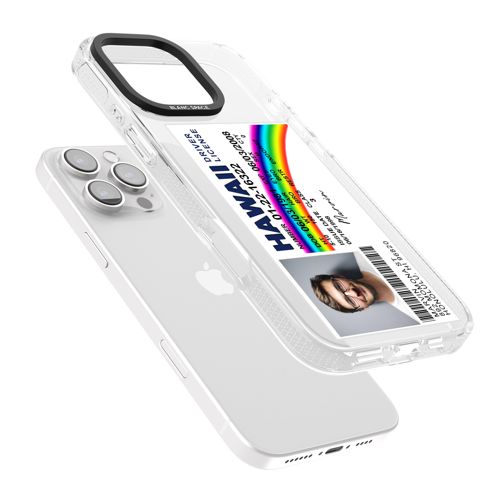 Personalised Hawaii Driving License iPhone 16 Pro Max / 16 Pro Clear Case Impact Air - Blanc Space