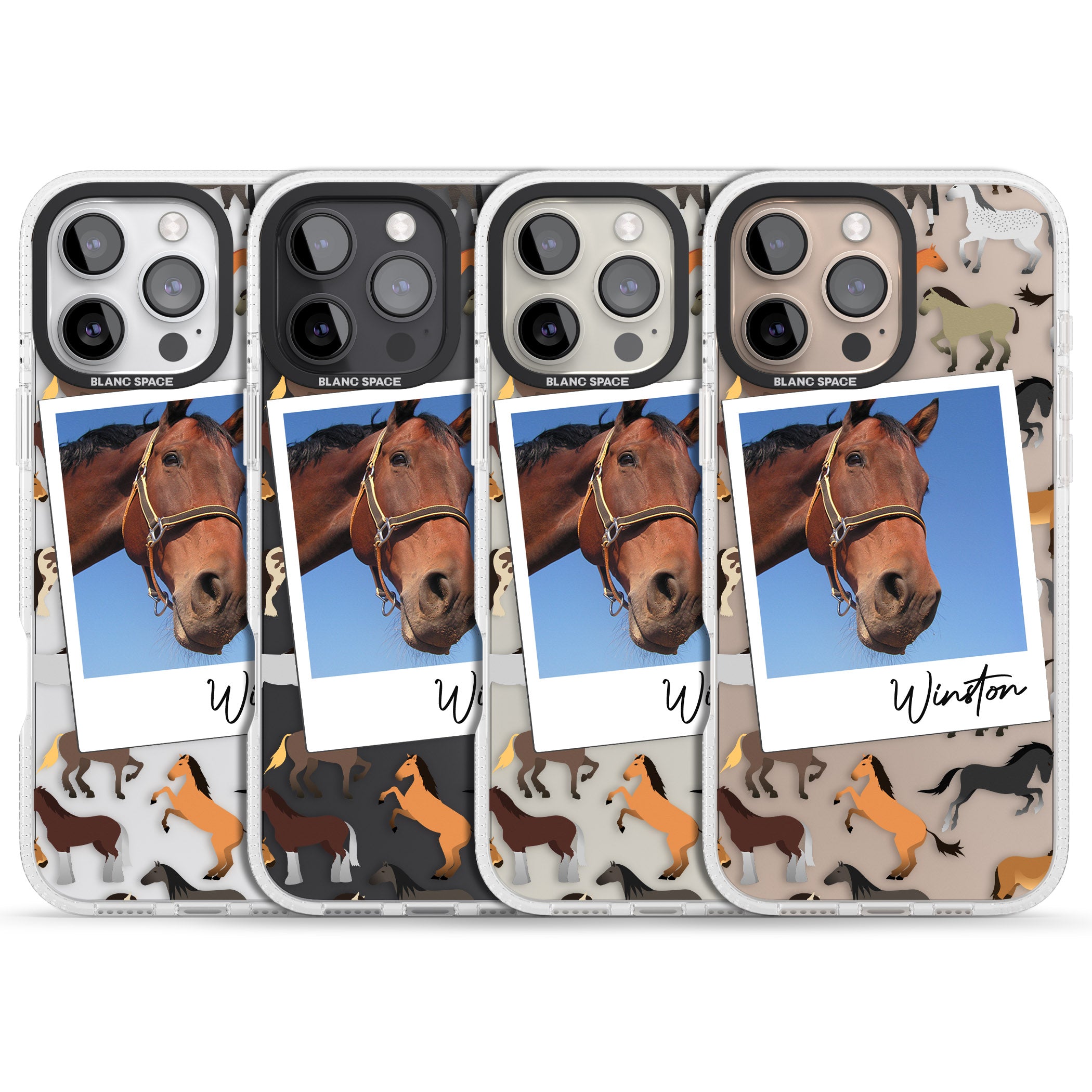 Personalised Horse Polaroid iPhone 16 Pro Max / 16 Pro Clear Case Impact Air - Blanc Space