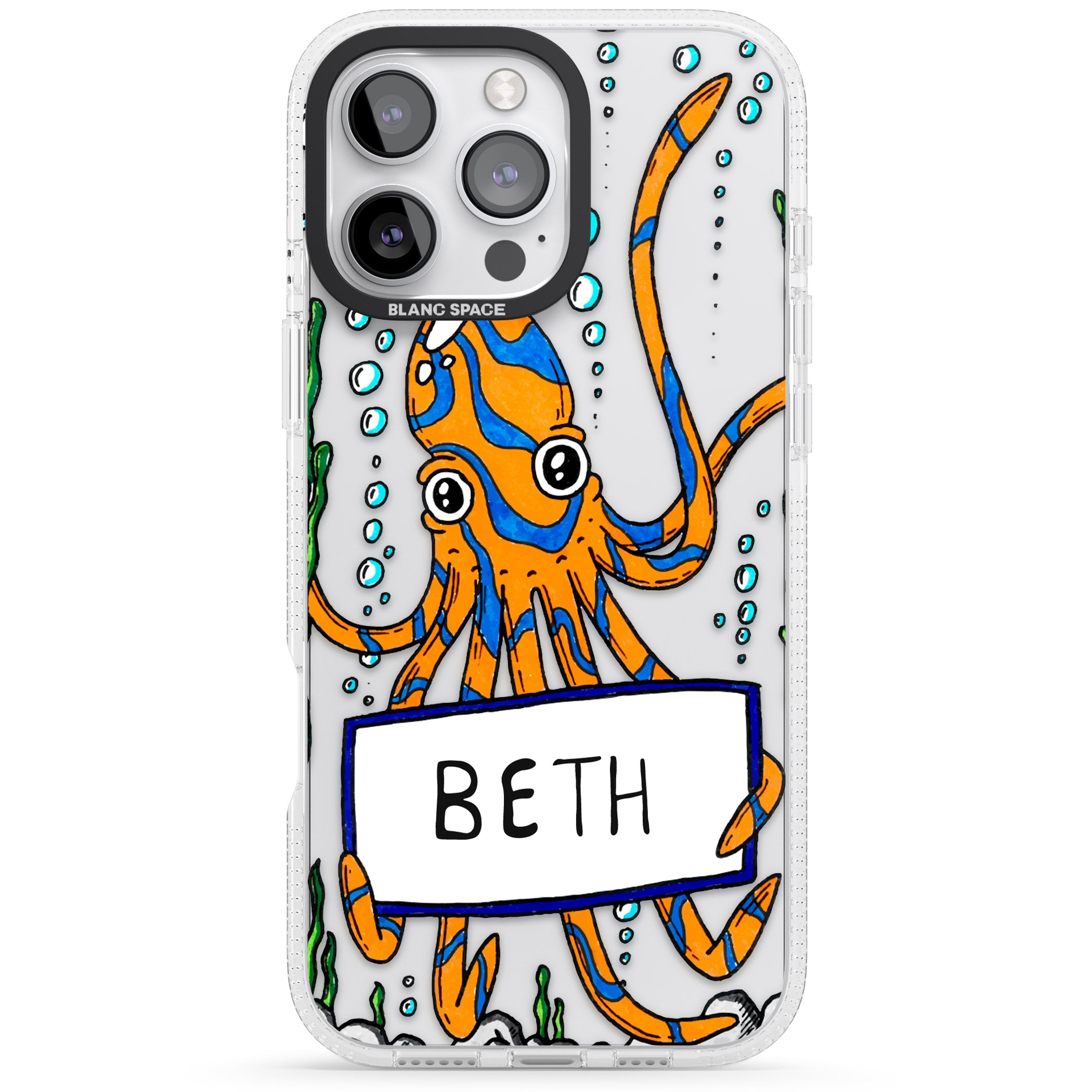 Personalised Octo iPhone 16 Pro Max / 16 Pro Clear Case Impact Air - Blanc Space