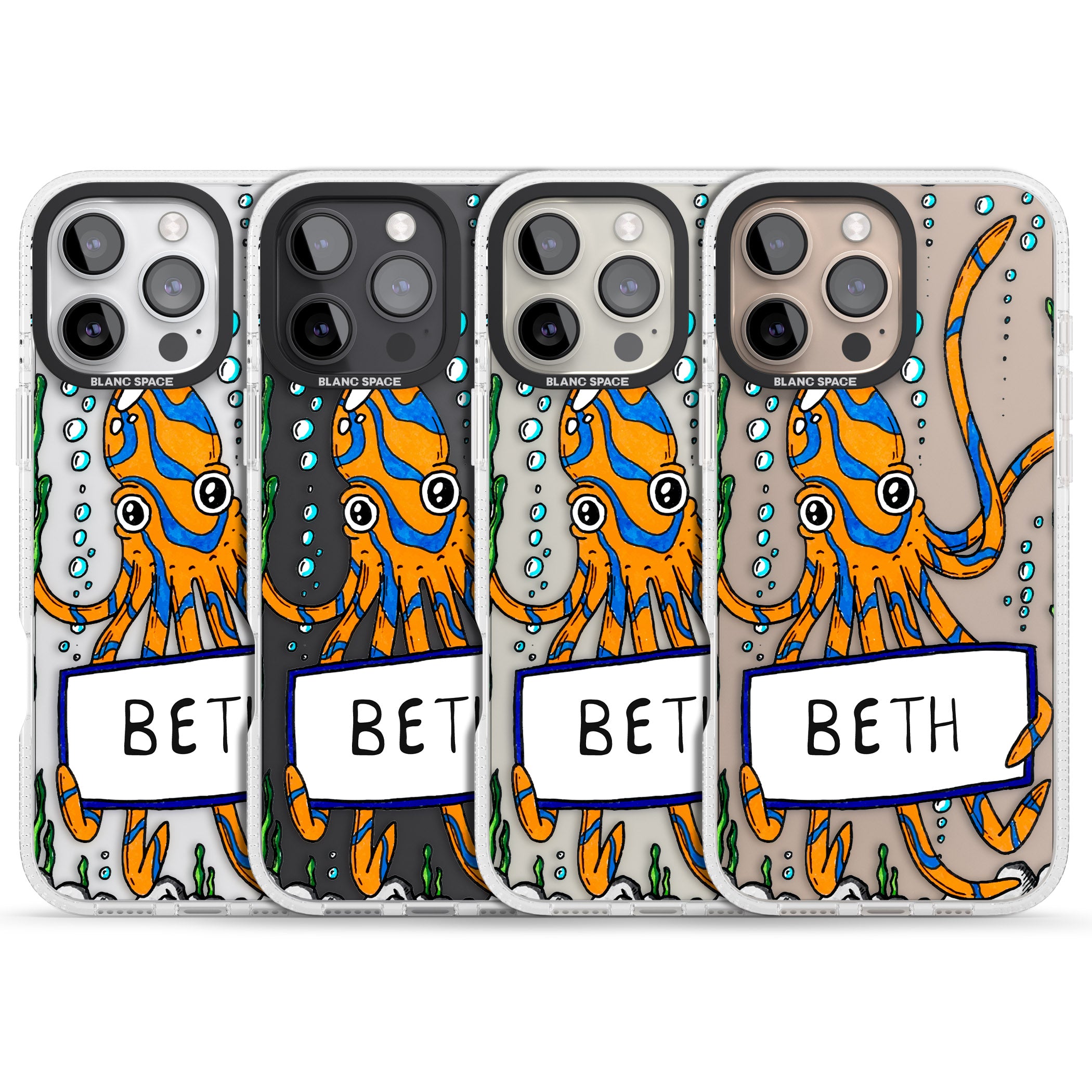 Personalised Octo iPhone 16 Pro Max / 16 Pro Clear Case Impact Air - Blanc Space