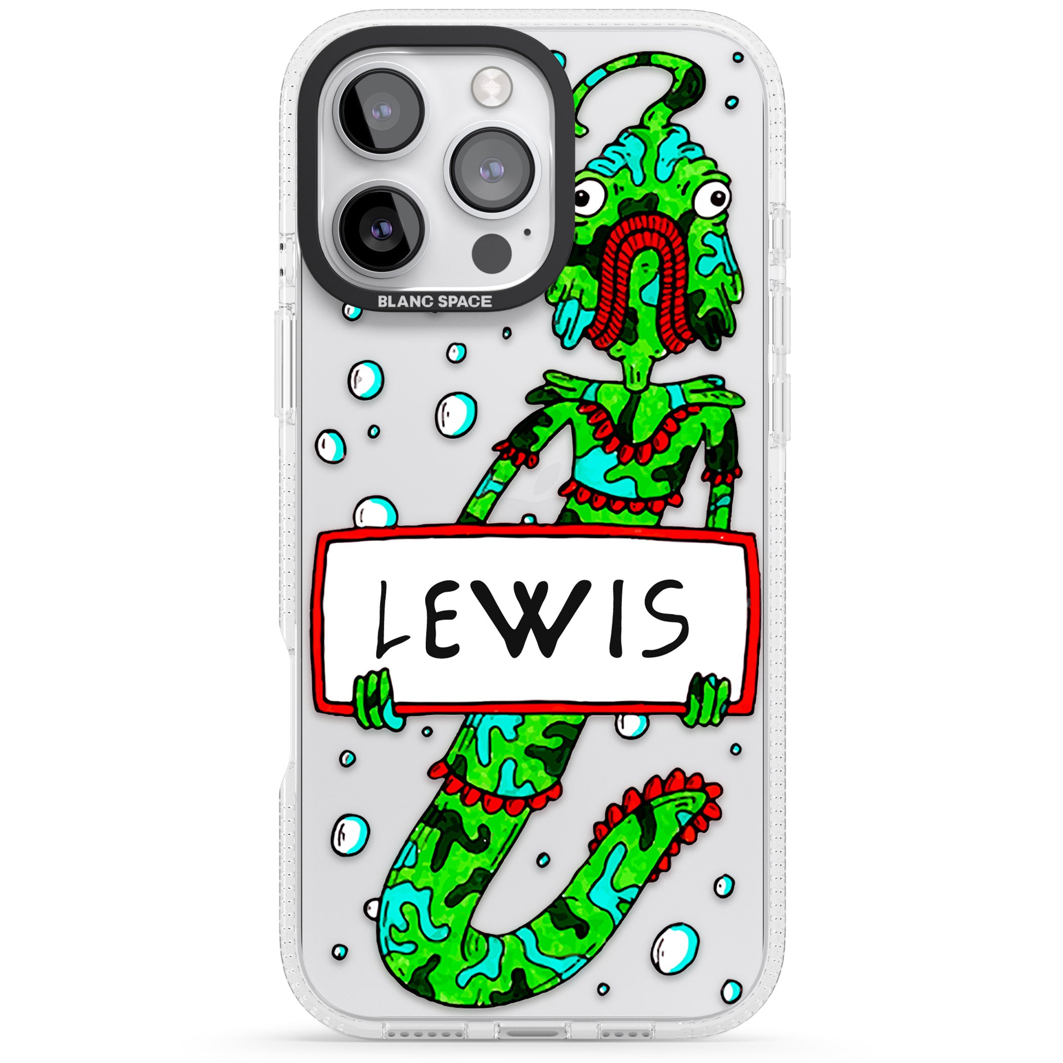 Personalised Fish Boy iPhone 16 Pro Max / 16 Pro Clear Case Impact Air - Blanc Space