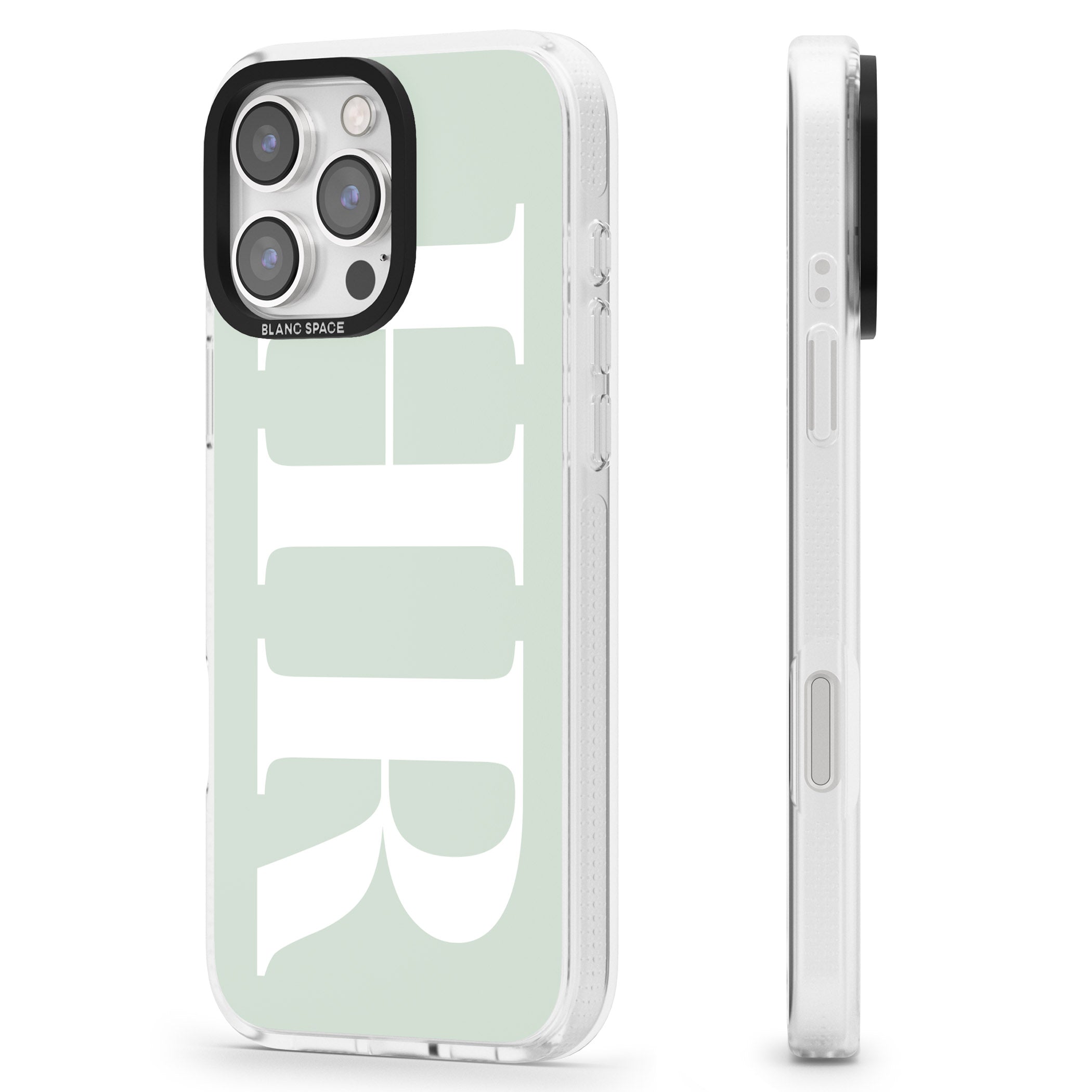 Personalised White & Seafoam Green Personalised iPhone 16 Pro Max / 16 Pro Clear Case Impact Air - Blanc Space