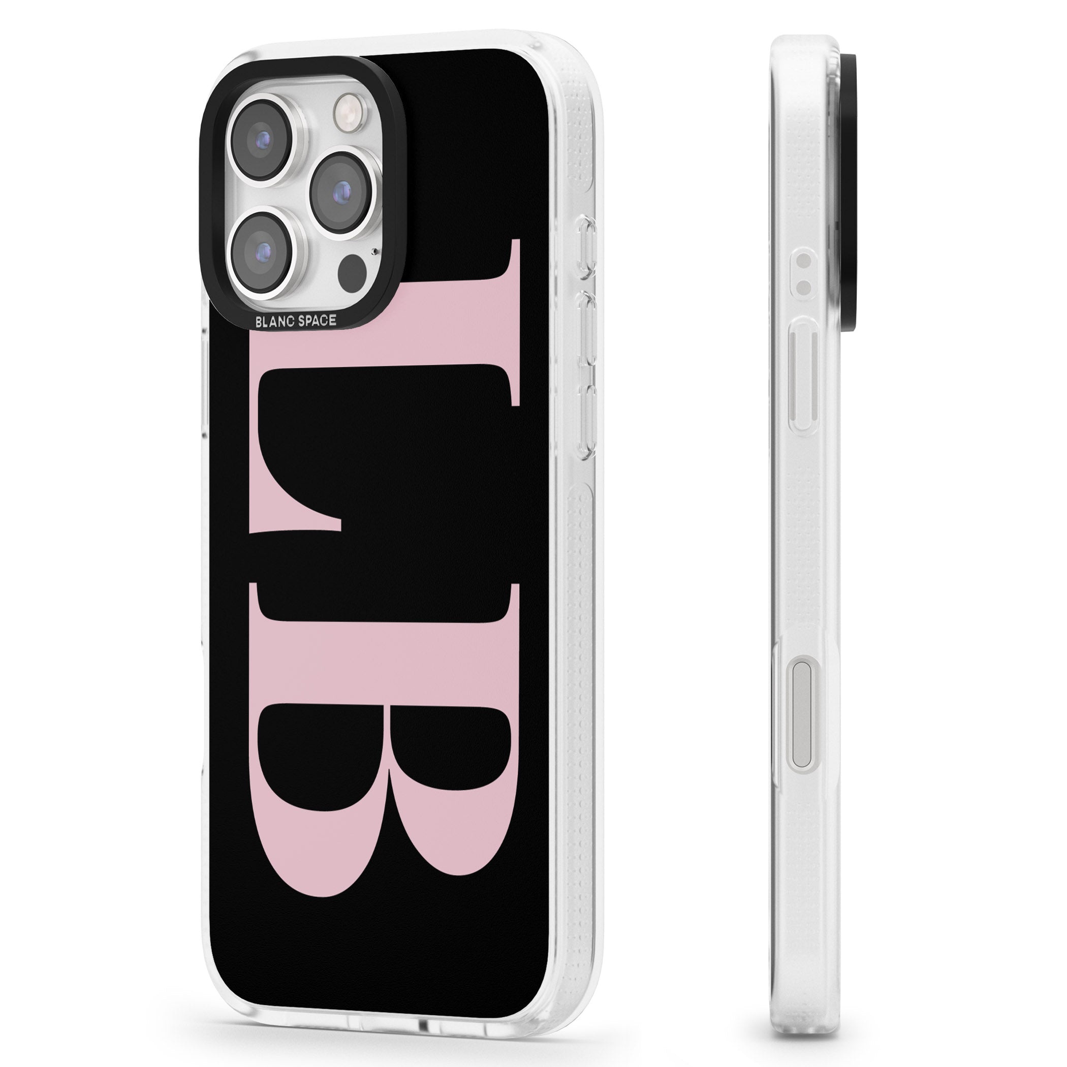 Personalised Pink & Black Letters iPhone 16 Pro Max / 16 Pro Clear Case Impact Air - Blanc Space