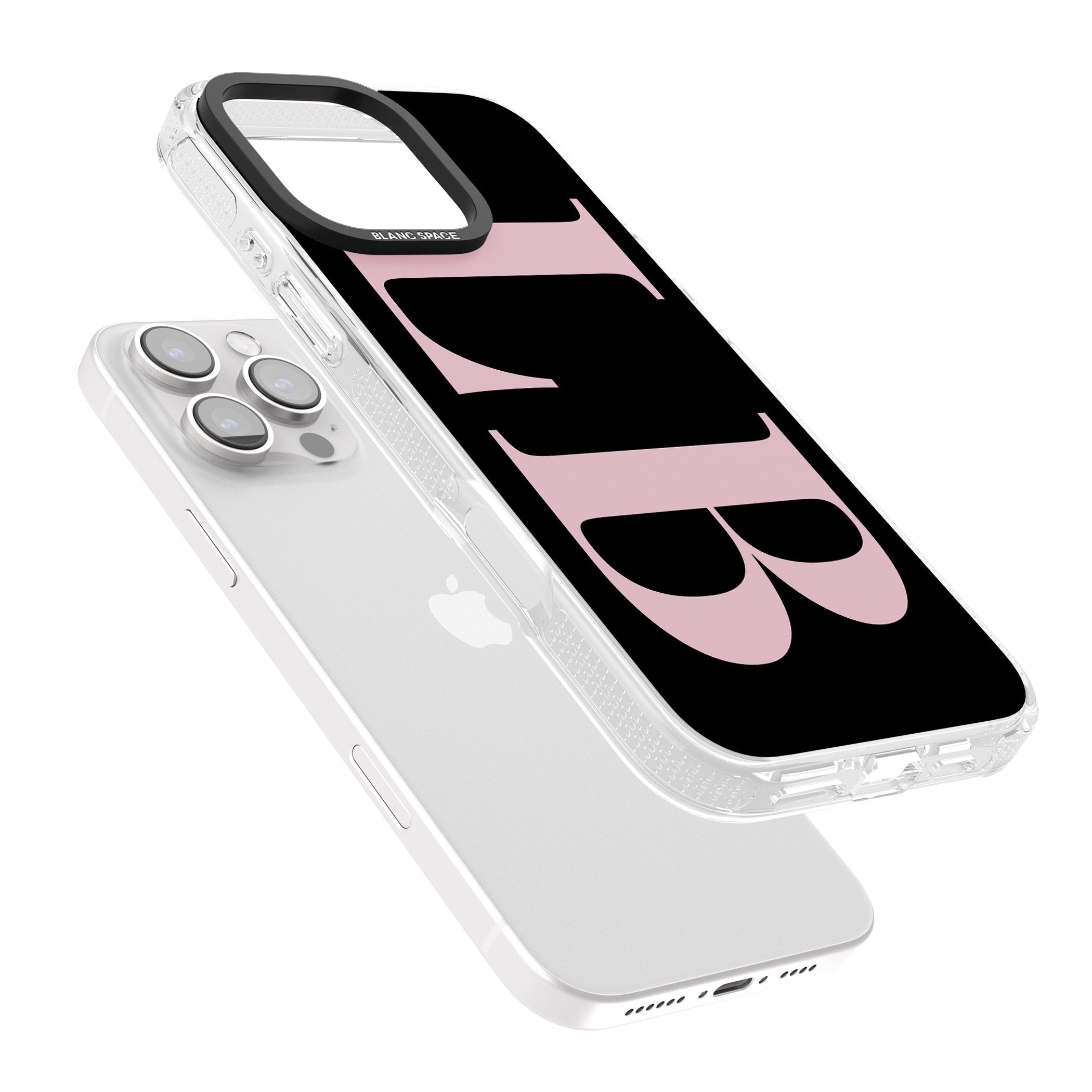 Personalised Pink & Black Letters iPhone 16 Pro Max / 16 Pro Clear Case Impact Air - Blanc Space