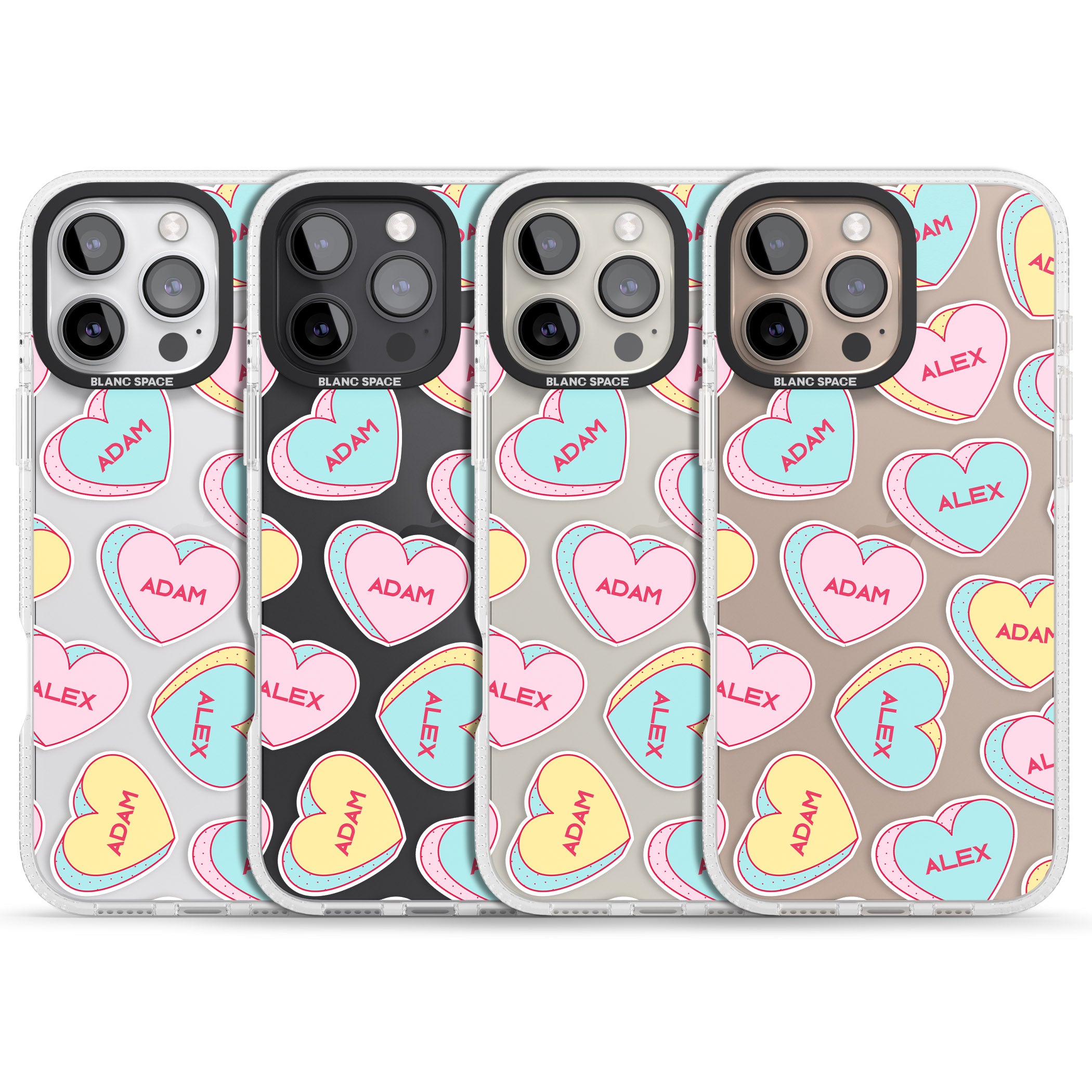 Personalised Text Love Hearts iPhone 16 Pro Max / 16 Pro Clear Case Impact Air - Blanc Space