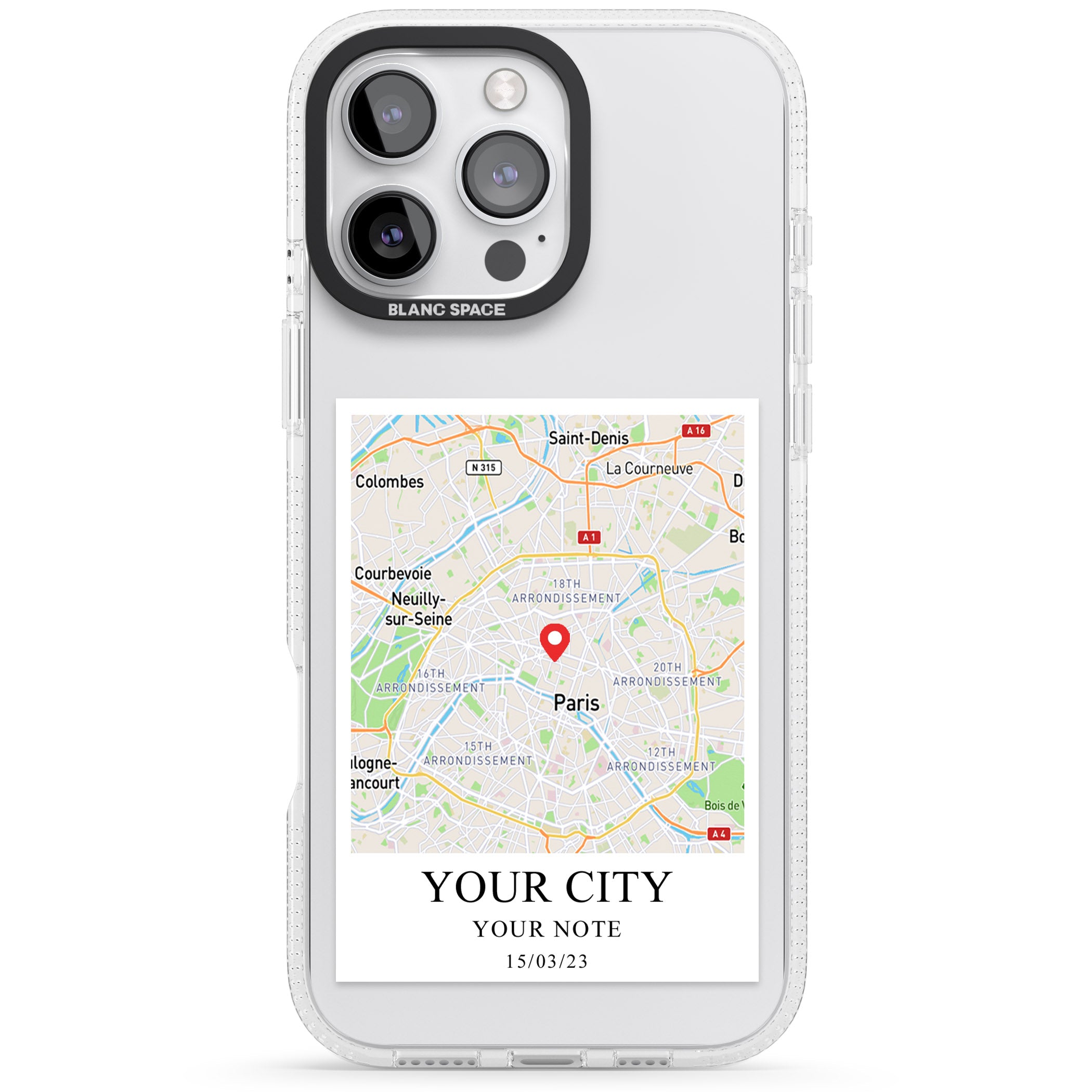 Personalised World Map iPhone 16 Pro Max / 16 Pro Clear Case Impact Air - Blanc Space