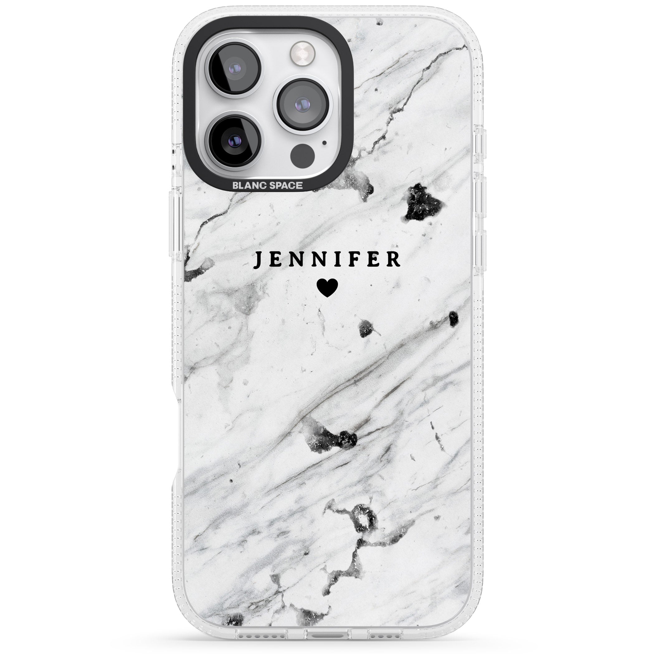 Personalised Black & White Marble Texture iPhone 16 Pro Max / 16 Pro Clear Case Impact Air - Blanc Space