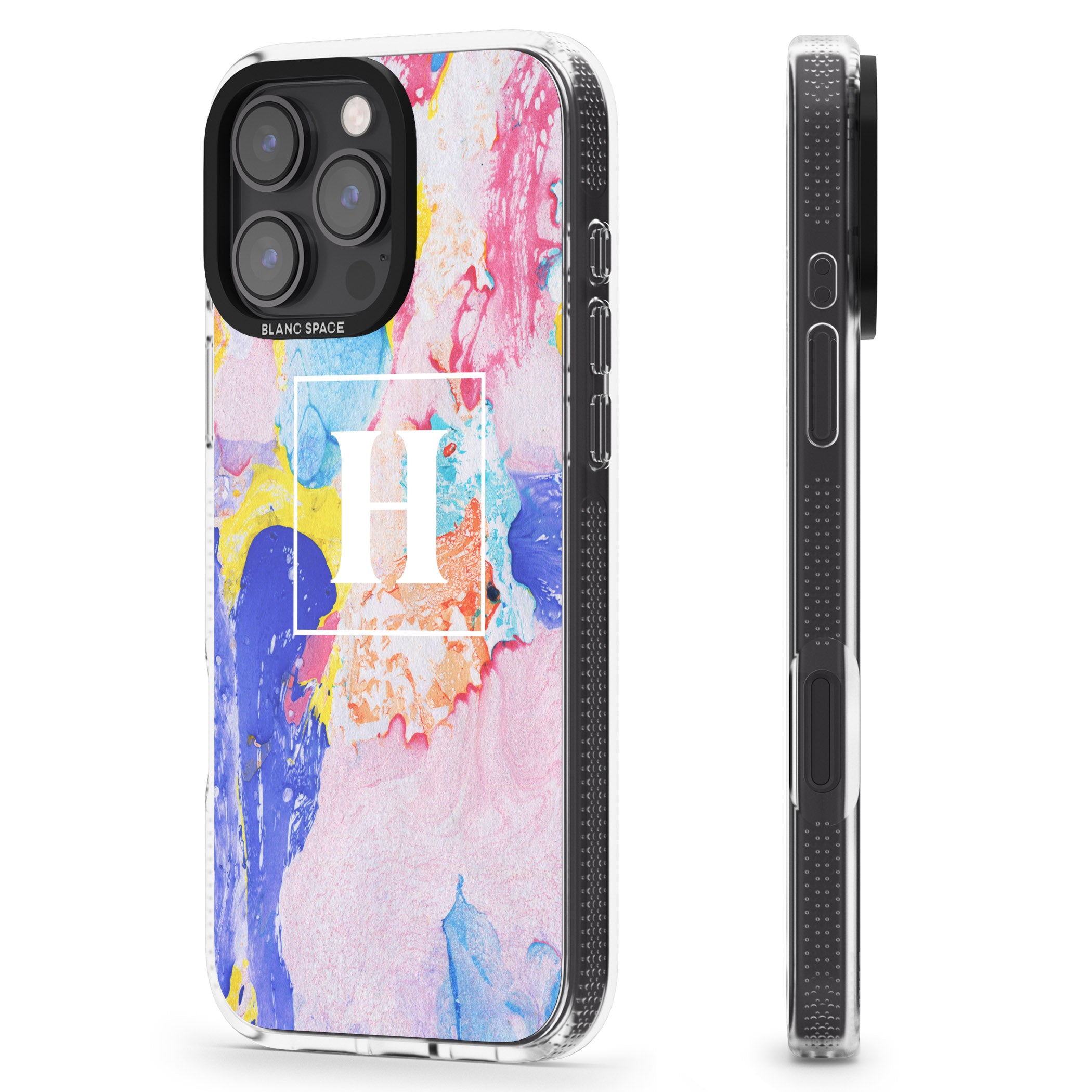 Personalised Mixed Pastels Marbled Paper iPhone 16 Pro Max / 16 Pro Clear Case Impact Air - Blanc Space