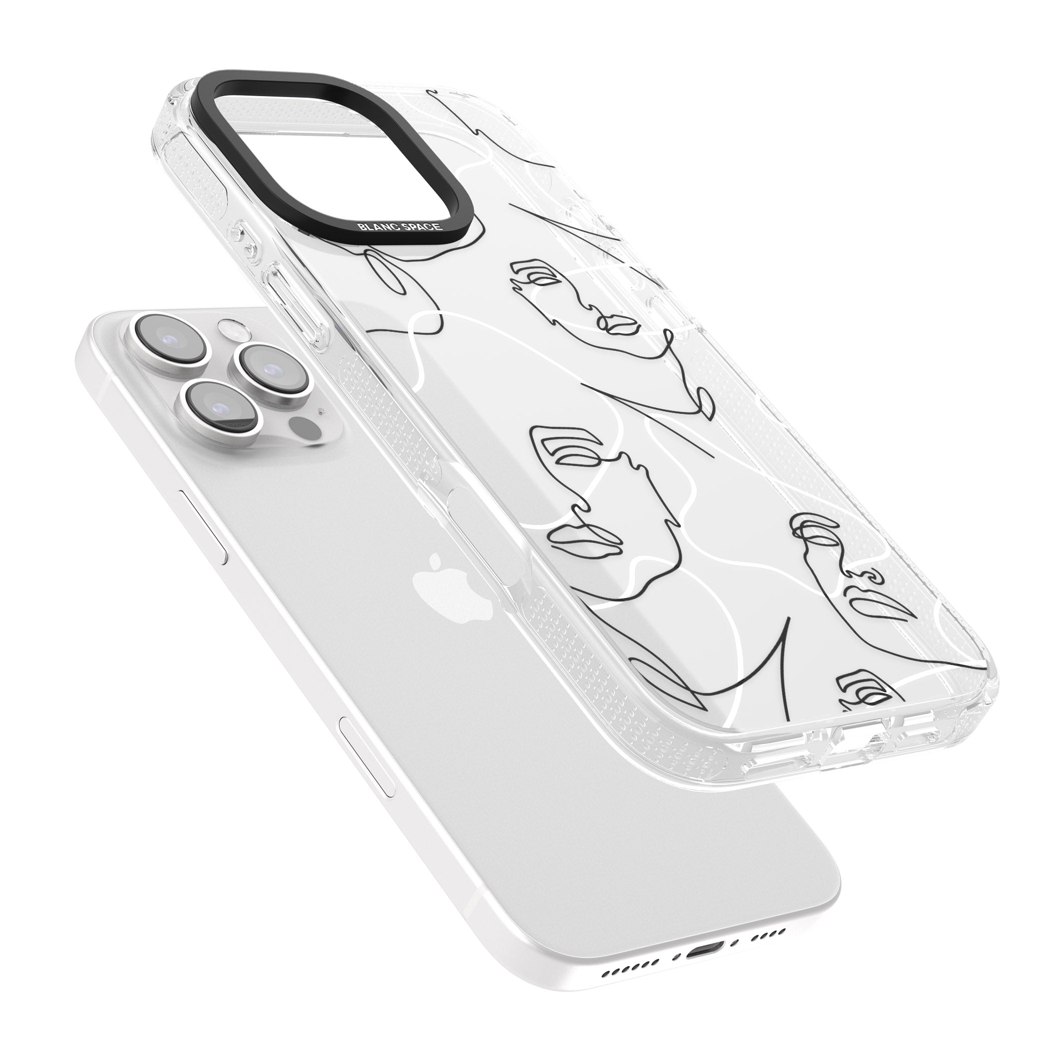 Personalised Abstract Faces iPhone 16 Pro Max / 16 Pro Clear Case Impact Air - Blanc Space