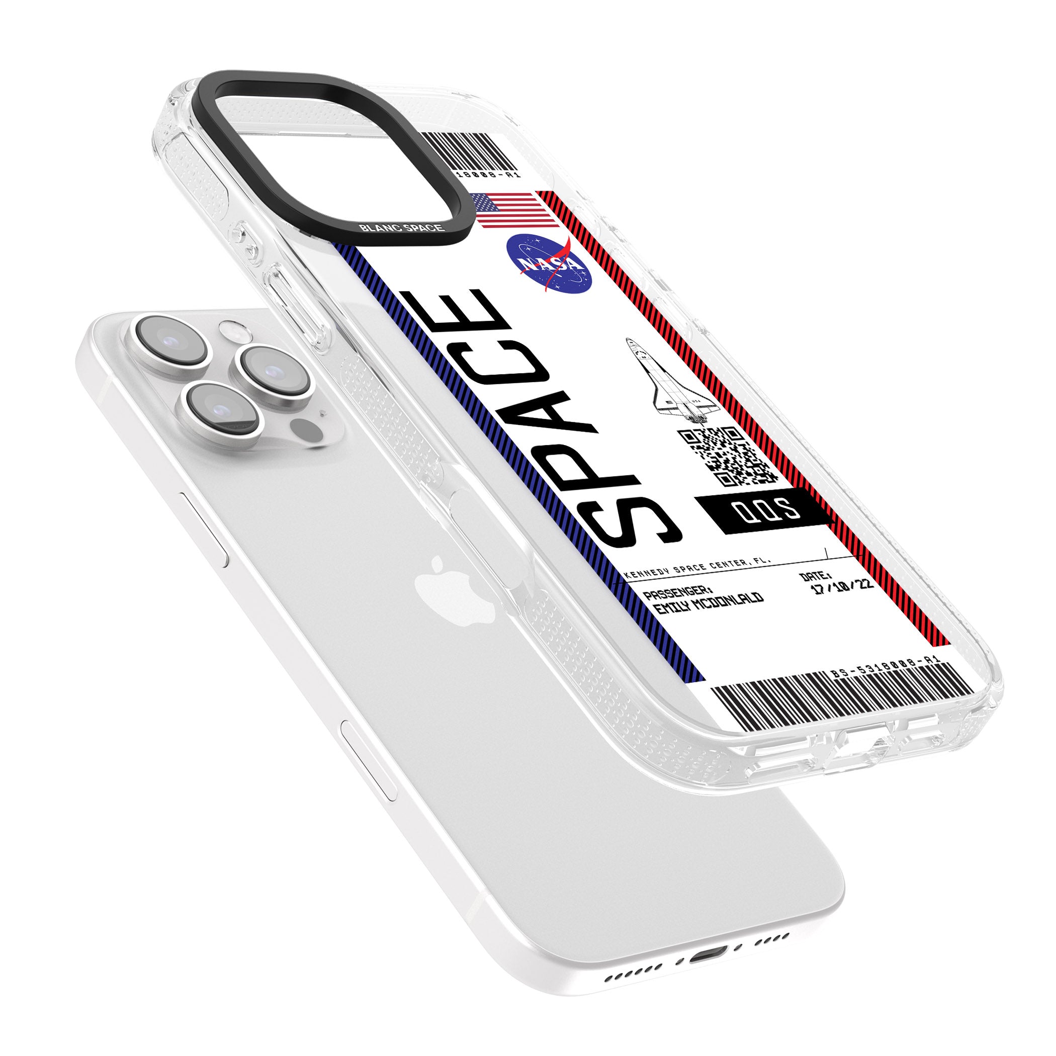 Personalised NASA Boarding Pass (Light) iPhone 16 Pro Max / 16 Pro Clear Case Impact Air - Blanc Space