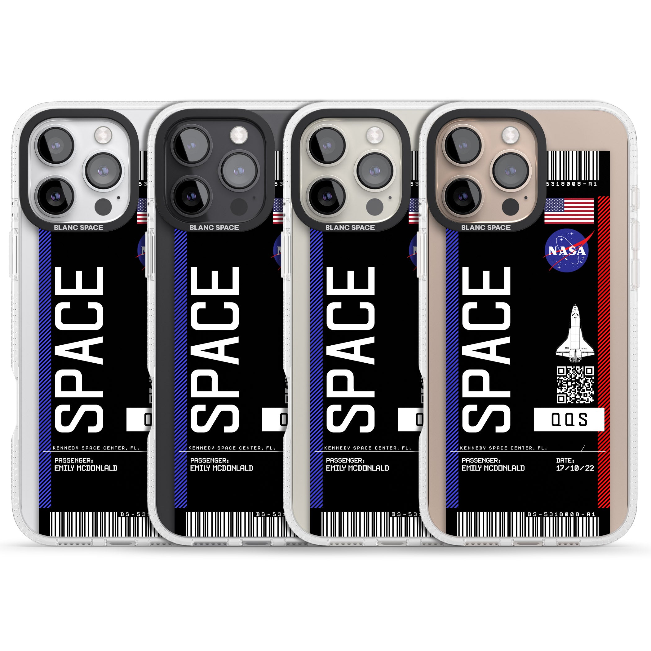 Personalised NASA Boarding Pass (Dark) iPhone 16 Pro Max / 16 Pro Clear Case Impact Air - Blanc Space