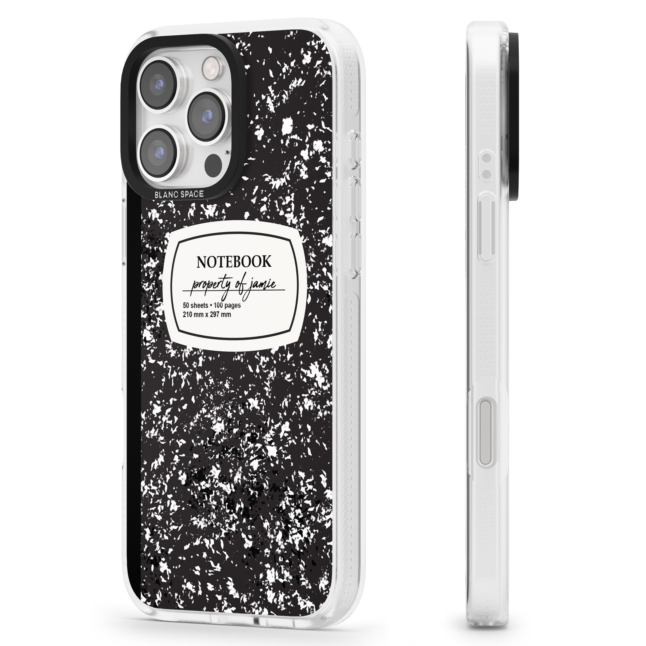 Personalised Notebook Cover iPhone 16 Pro Max / 16 Pro Clear Case Impact Air - Blanc Space