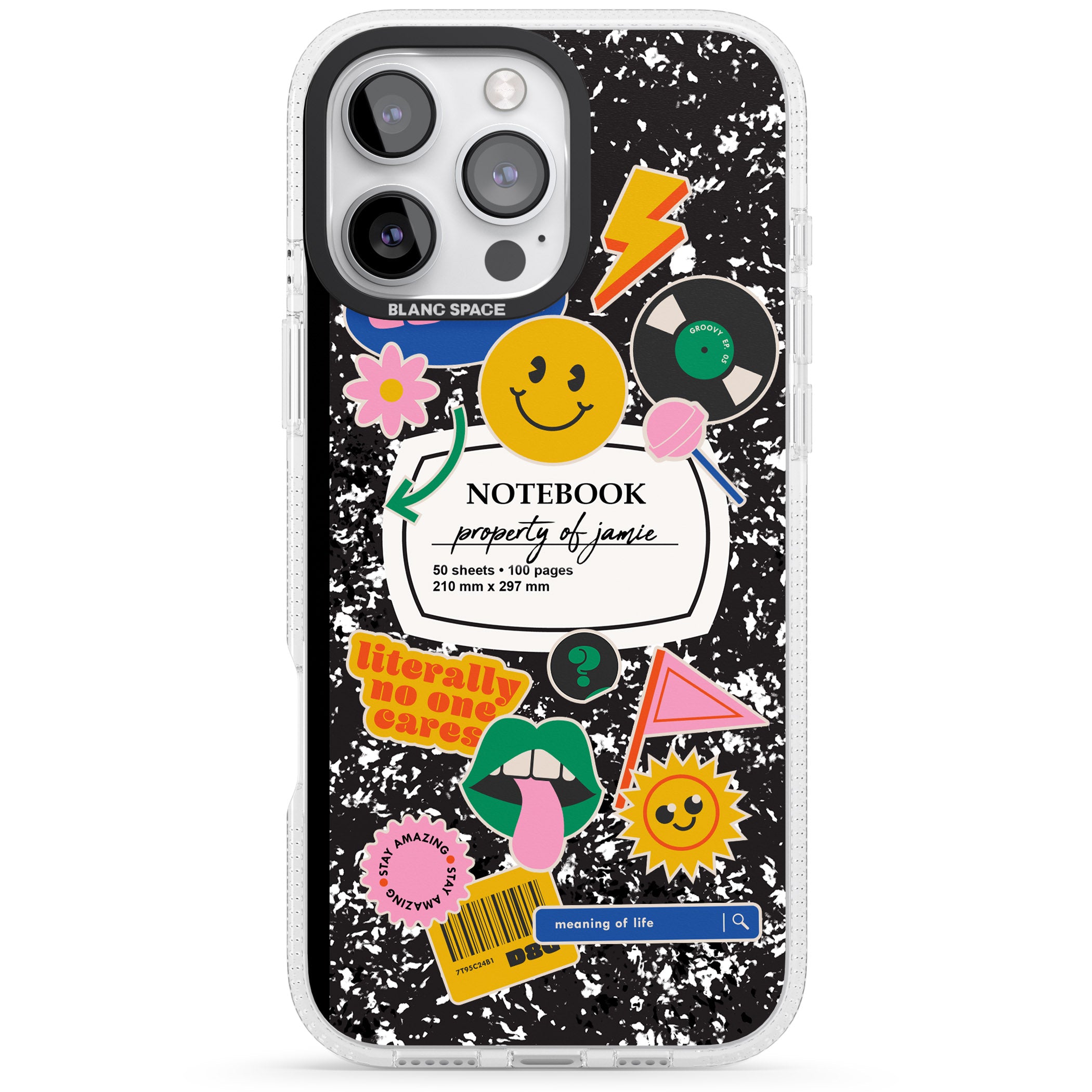 Personalised Notebook Cover with Stickers iPhone 16 Pro Max / 16 Pro Clear Case Impact Air - Blanc Space