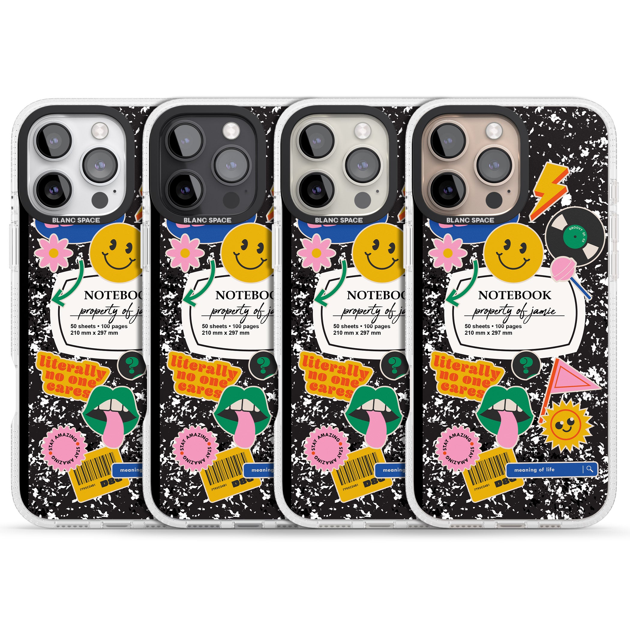 Personalised Notebook Cover with Stickers iPhone 16 Pro Max / 16 Pro Clear Case Impact Air - Blanc Space