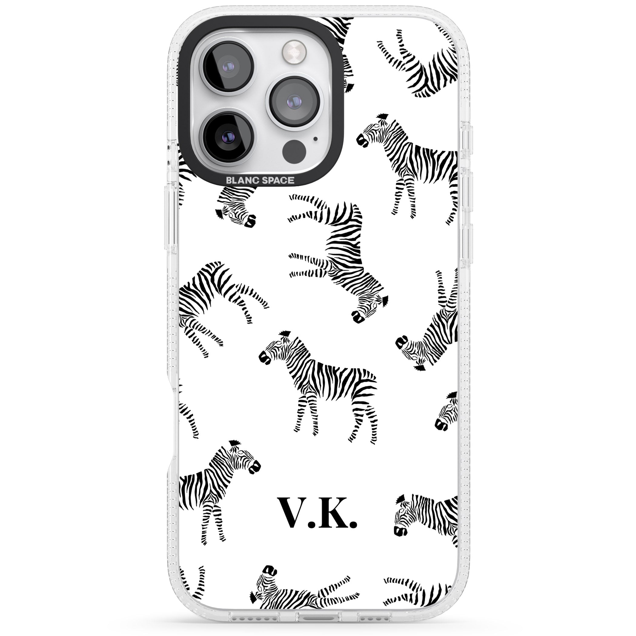 Personalised Zebra Pattern iPhone 16 Pro Max / 16 Pro Clear Case Impact Air - Blanc Space