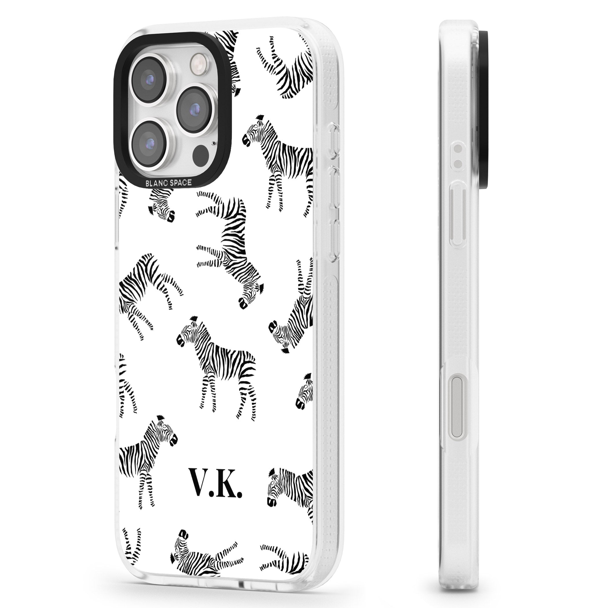 Personalised Zebra Pattern iPhone 16 Pro Max / 16 Pro Clear Case Impact Air - Blanc Space