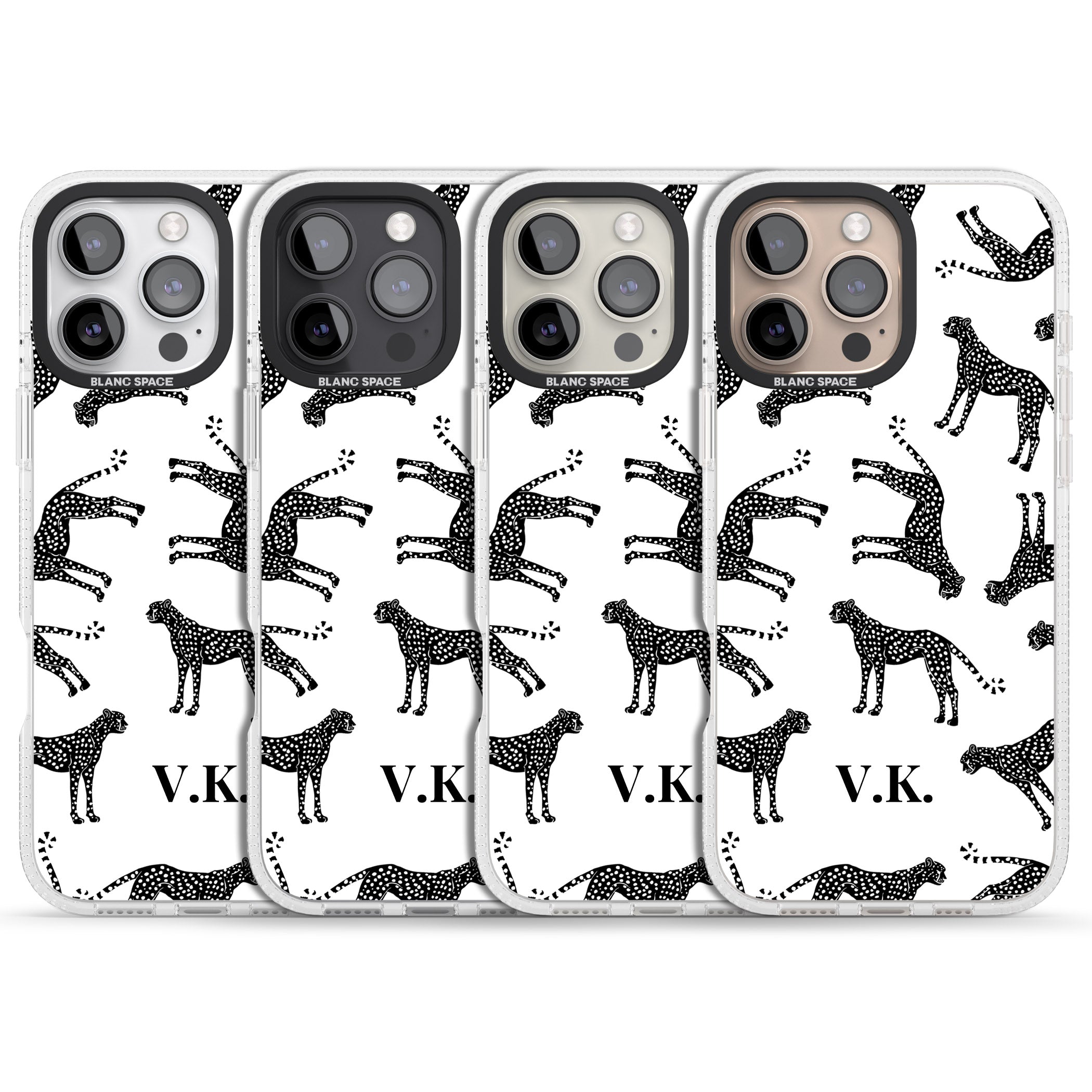 Personalised Cheetah Black & White iPhone 16 Pro Max / 16 Pro Clear Case Impact Air - Blanc Space